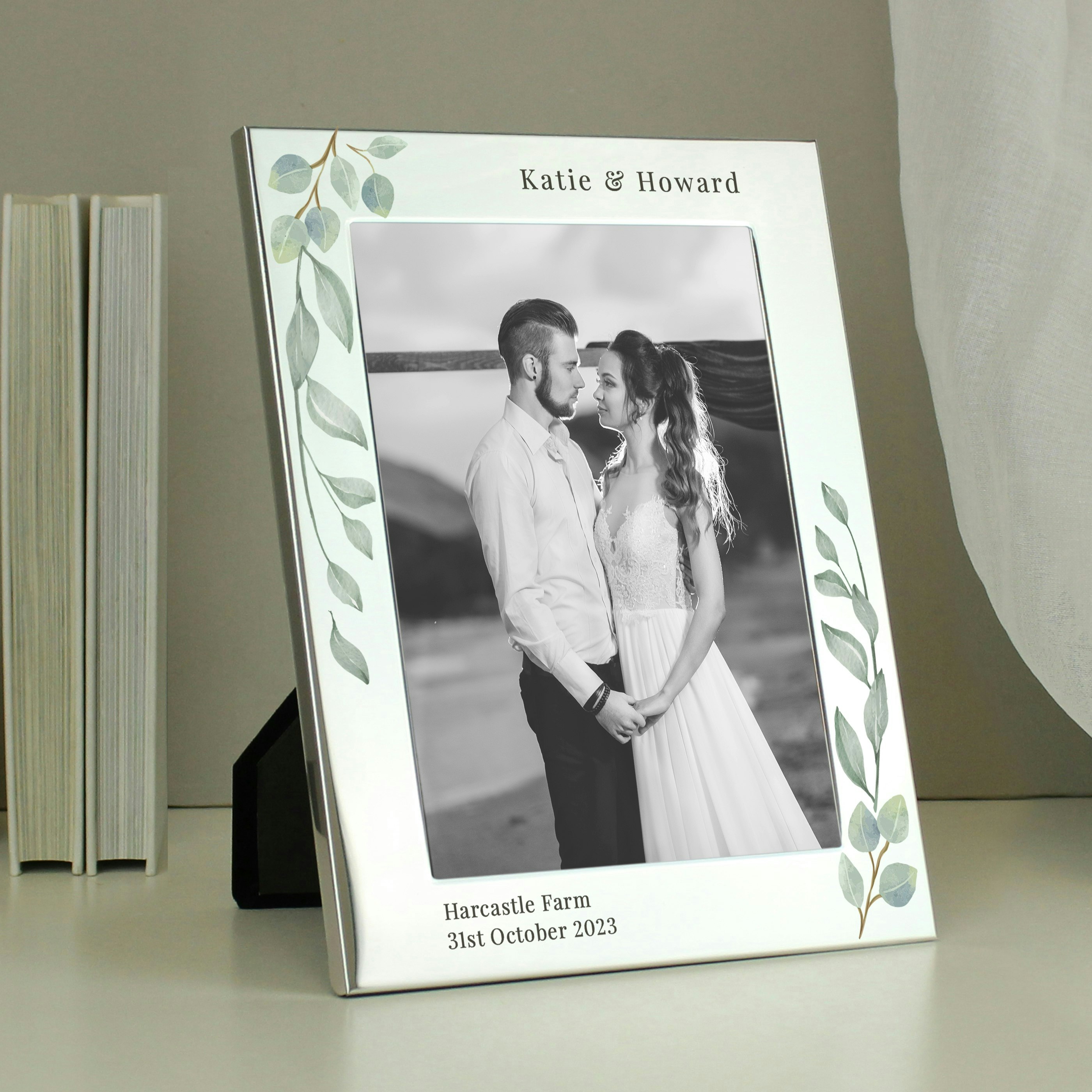 Personalised Memento Company Silver Personalised Botanical 5X7 Photo Frame
