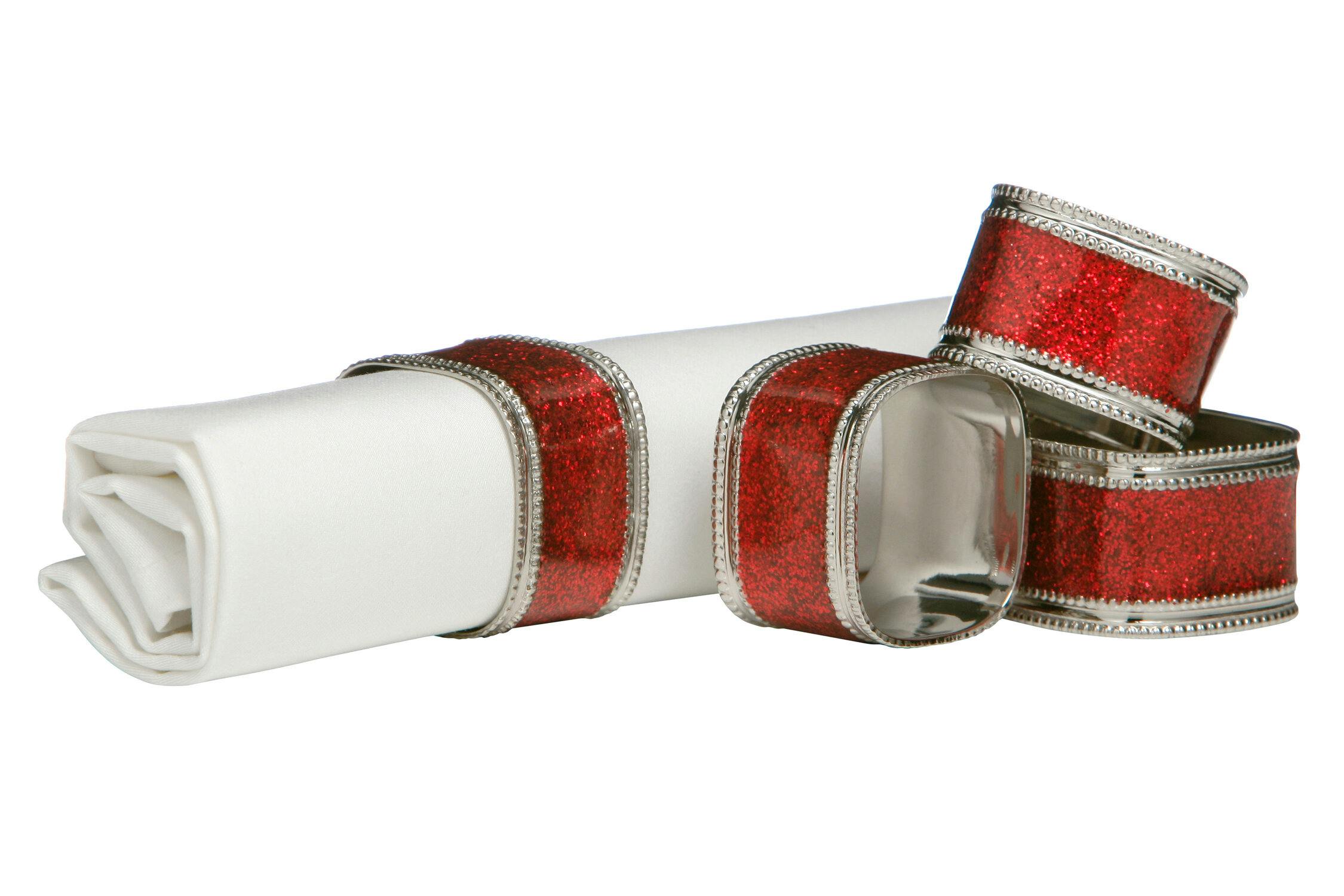 Maison By Premier Red Set Of Four Glitter Napkin Ring