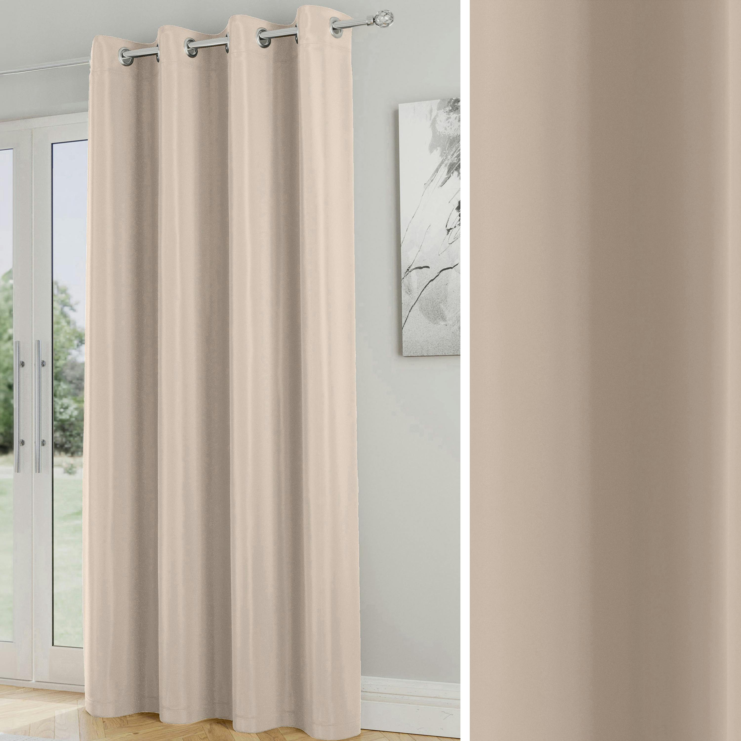 Rackhams Light Nightfall Plain Supersoft Thermal Room Darkening Eyelet Single Door Curtain - Natural - 66" (168Cm) Width X 84" (214Cm) Drop