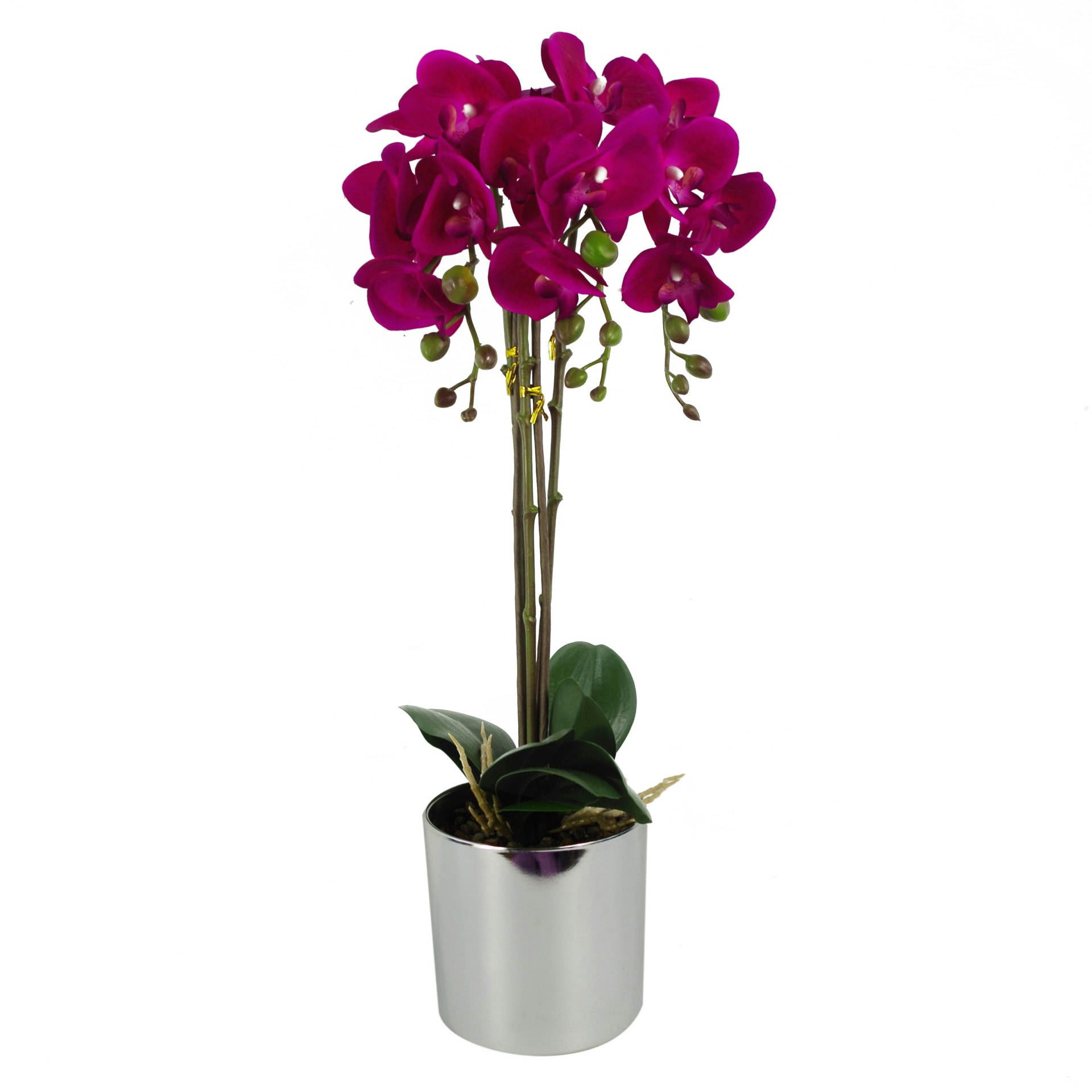 Leaf Dark/Pink/Silver Artificial Orchid - / - 52Cm