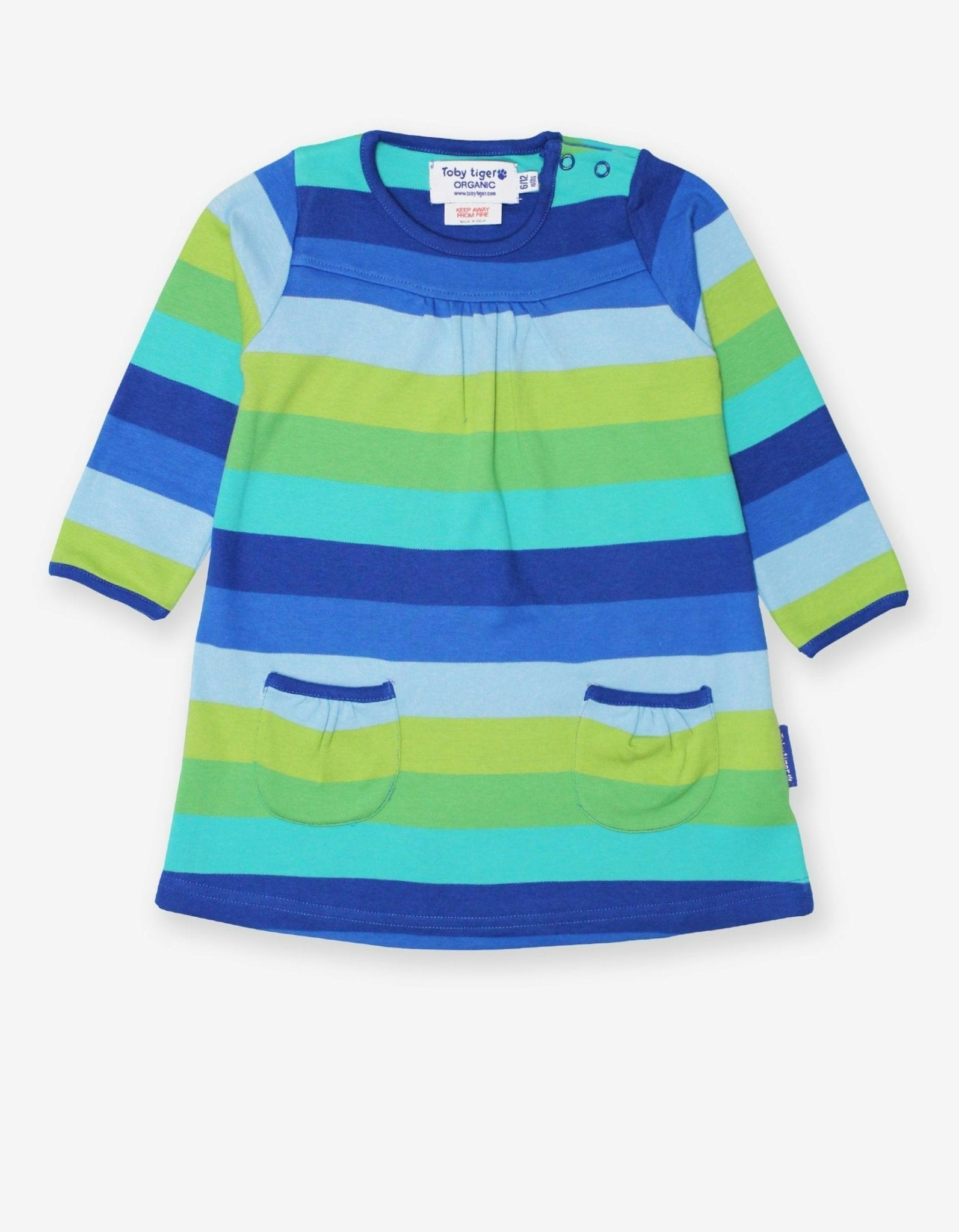 Toby Tiger Blue Organic Multi Stripe Dress - 2-3Y / 98Cm
