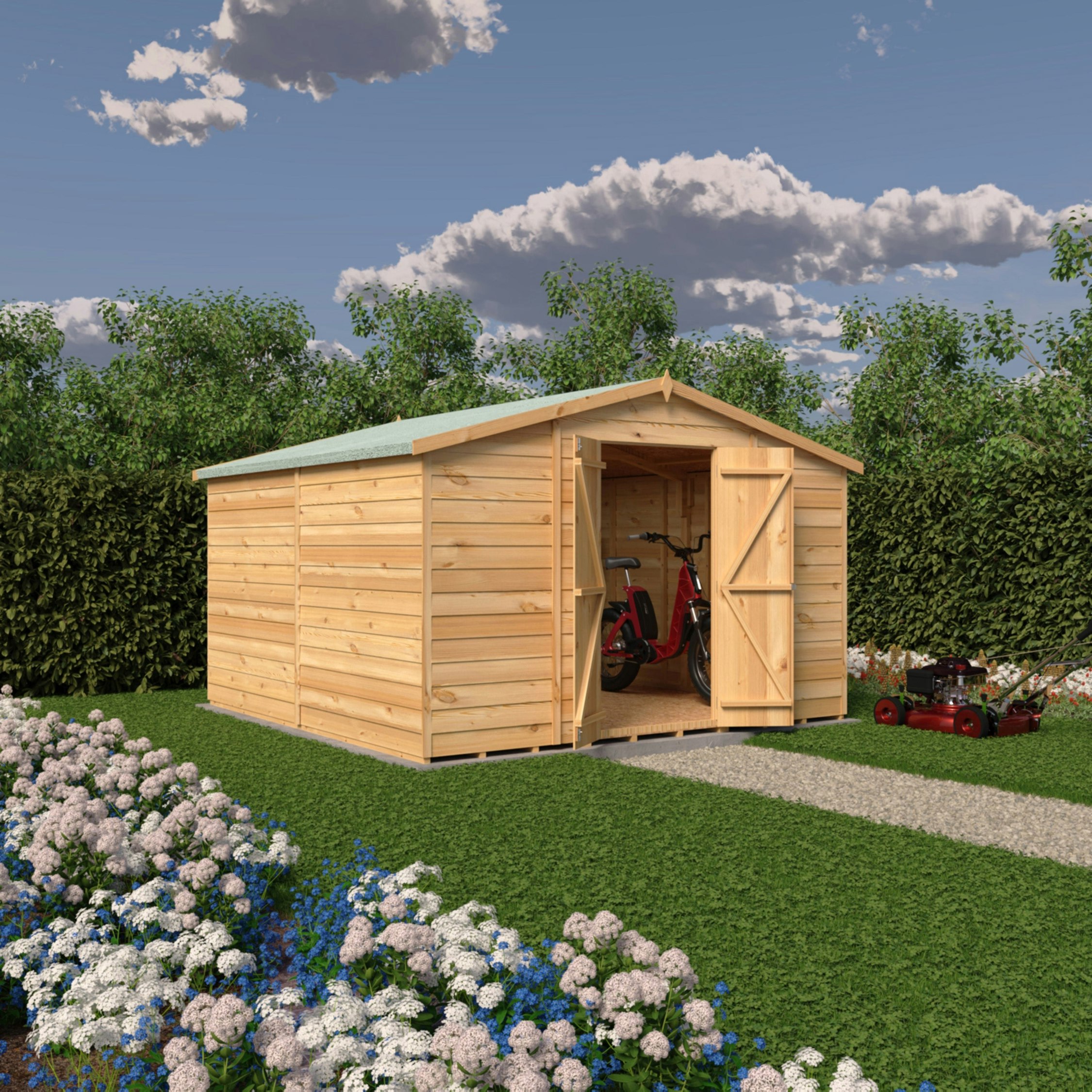 Rackhams Green Overlap Double Door No Windows 10X10 Economy Storage Shed