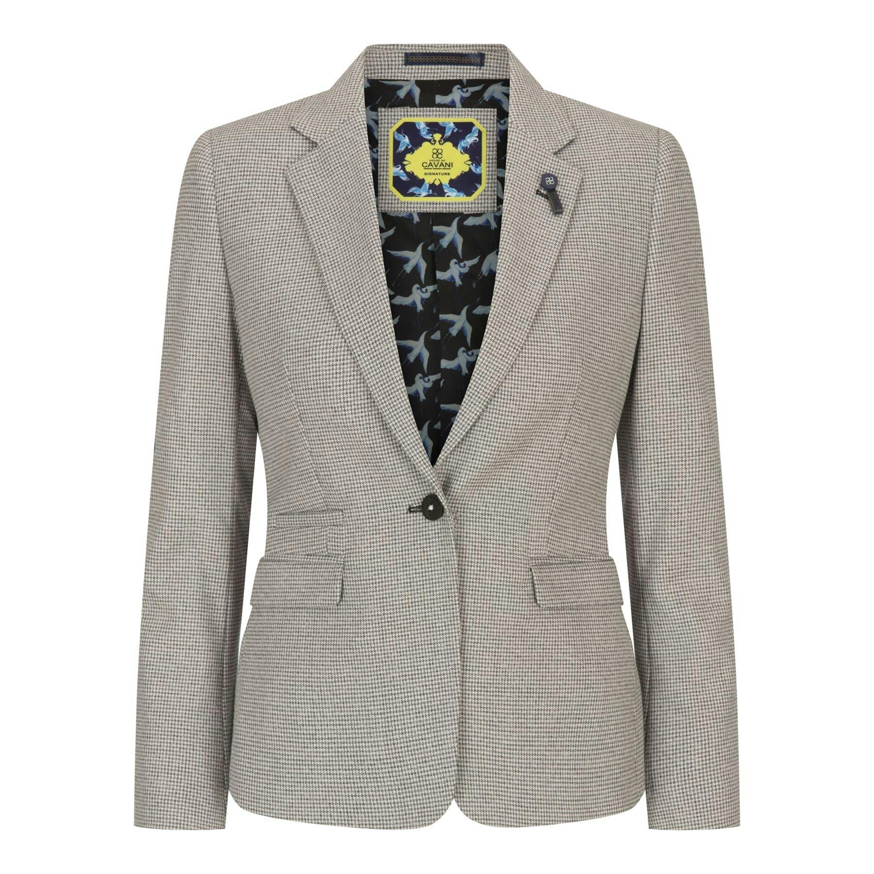 House Of Cavani Women's Beige Tweed Tailored Fit Wool Blend Blazer - Uk L/14 | Eu 40 | Us 10