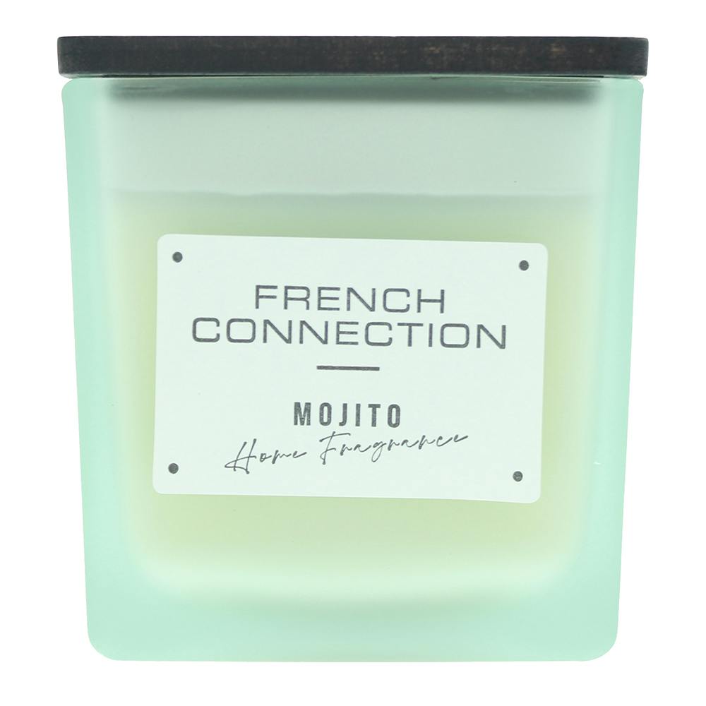 French Connection Scented Candle | Shea Butter Wax | Frosted Glass Jar Wooden Lid | Square Shape | (Medium, Mango Motijo Scent) - Image 5