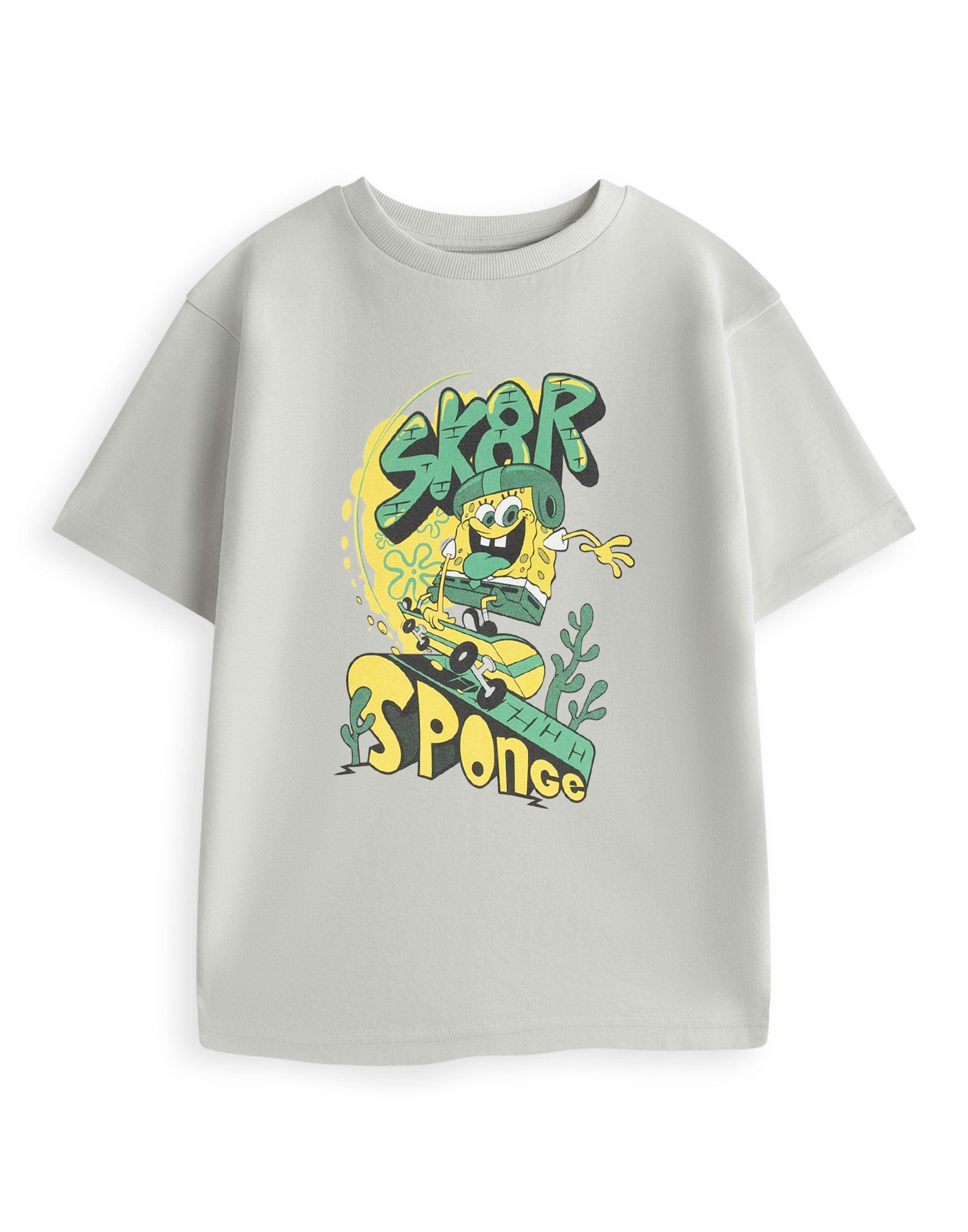 Vanilla Underground Boys Grey Spongebob Squarepants Sk8r Sponge Short Sleeved T-Shirt - 7-8 Years