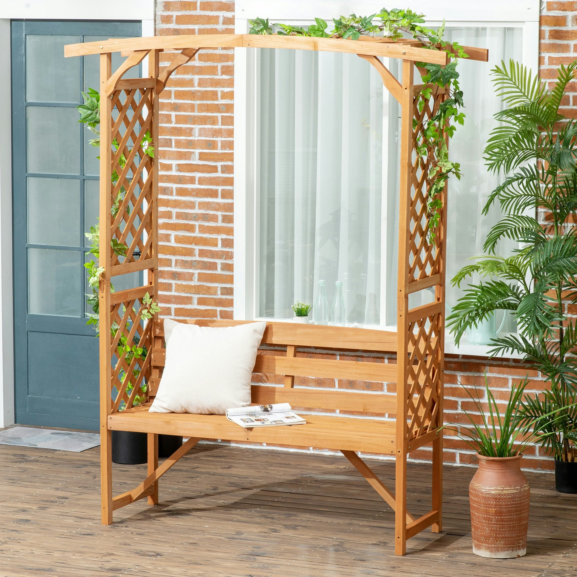 Rackhams Brown Arch Garden Bench, Wooden Garden Arbour With Seat, - Fir Wood - 160Cmx50cmx198cm