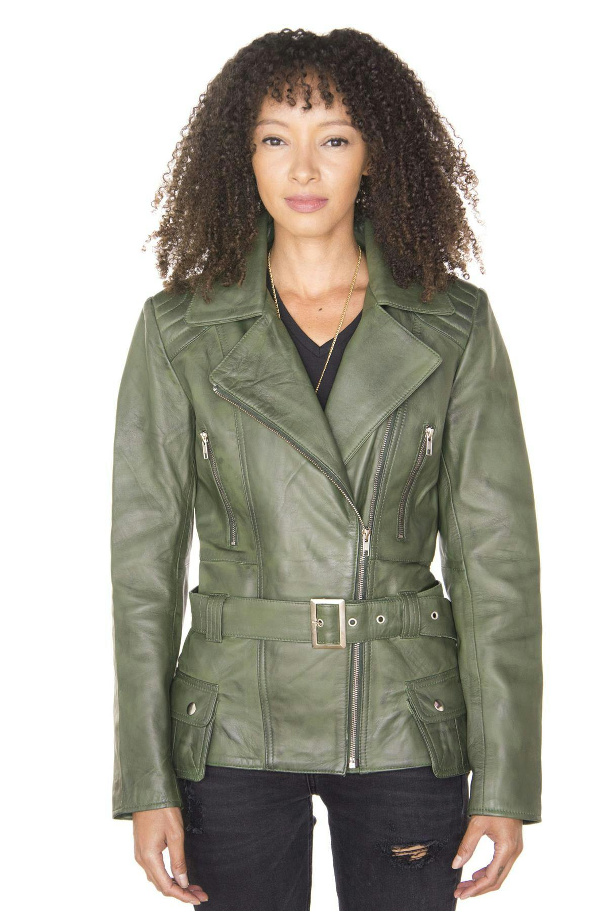 Infinity Leather Women's Grey Long Leather Biker Jacket-Quito - Uk 4XL/22 | Eu 48 | Us 18