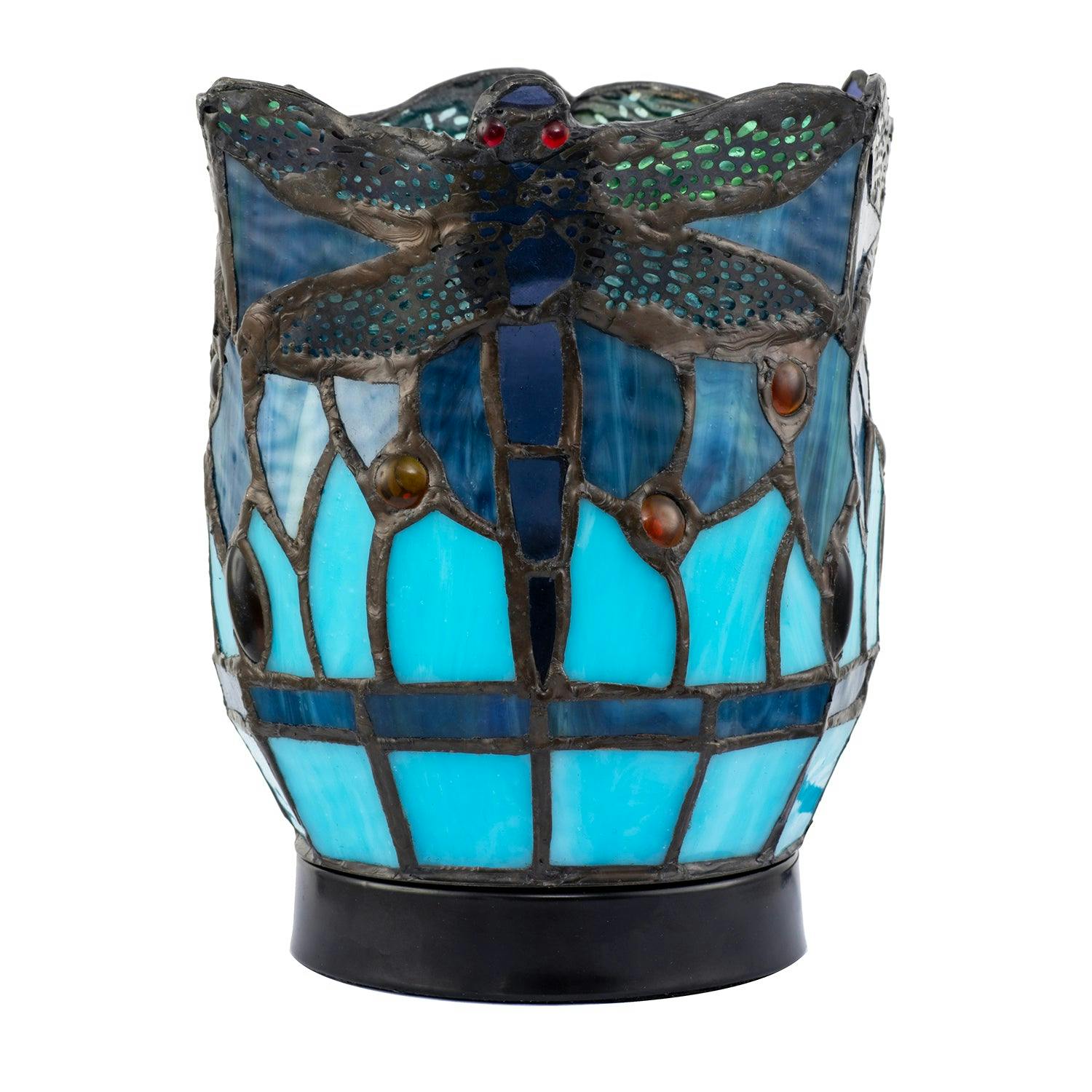 Rackhams Sky Blue Classic Dragonfly Tiffany Uplighter Lamp In Midnight And