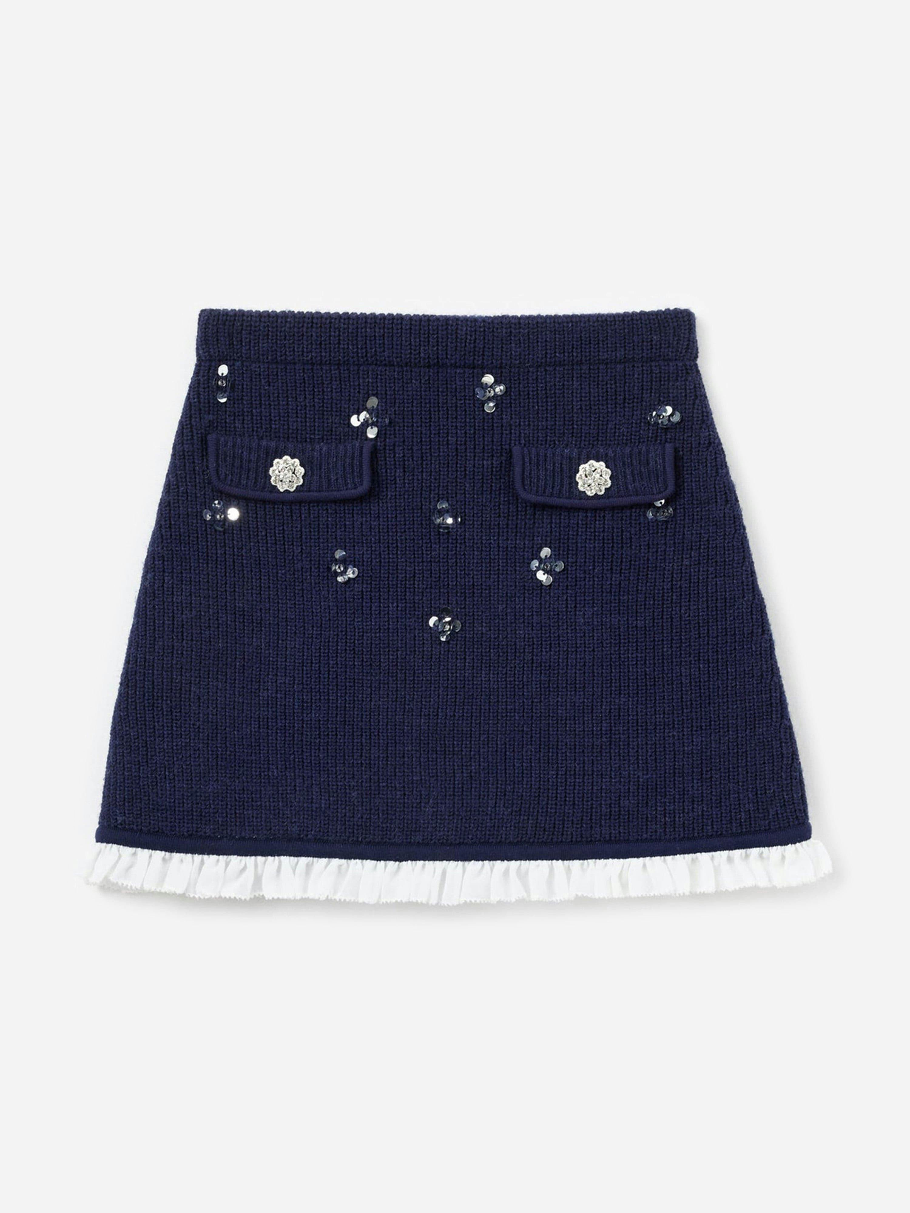 Self Portrait Girls White Embellished Knit Skirt In Navy - Navy - 8 - 10 Yrs