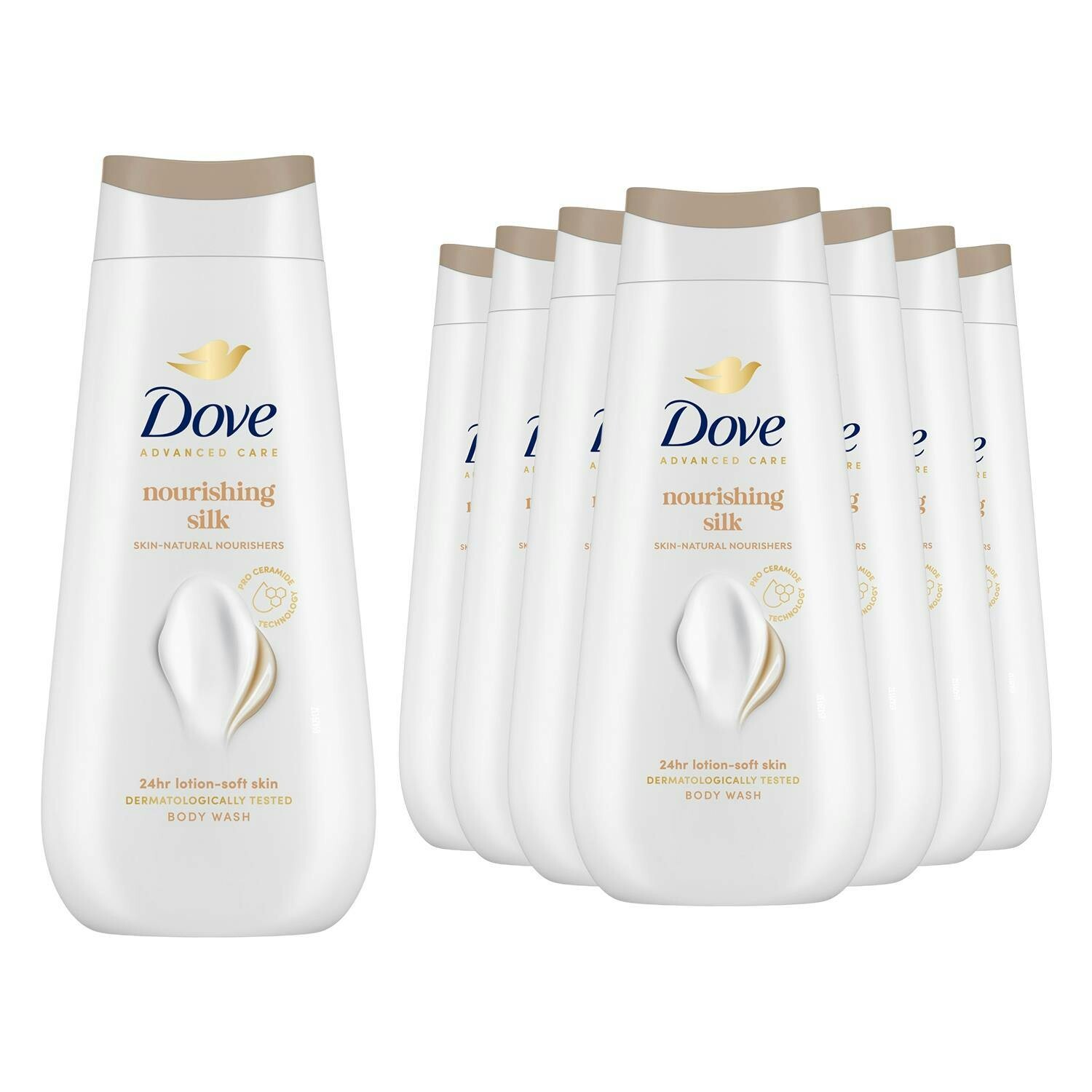 Dove Advanced Care Nourishing Silk Body Wash 24H Renewing Micromoisture, 8X225ml