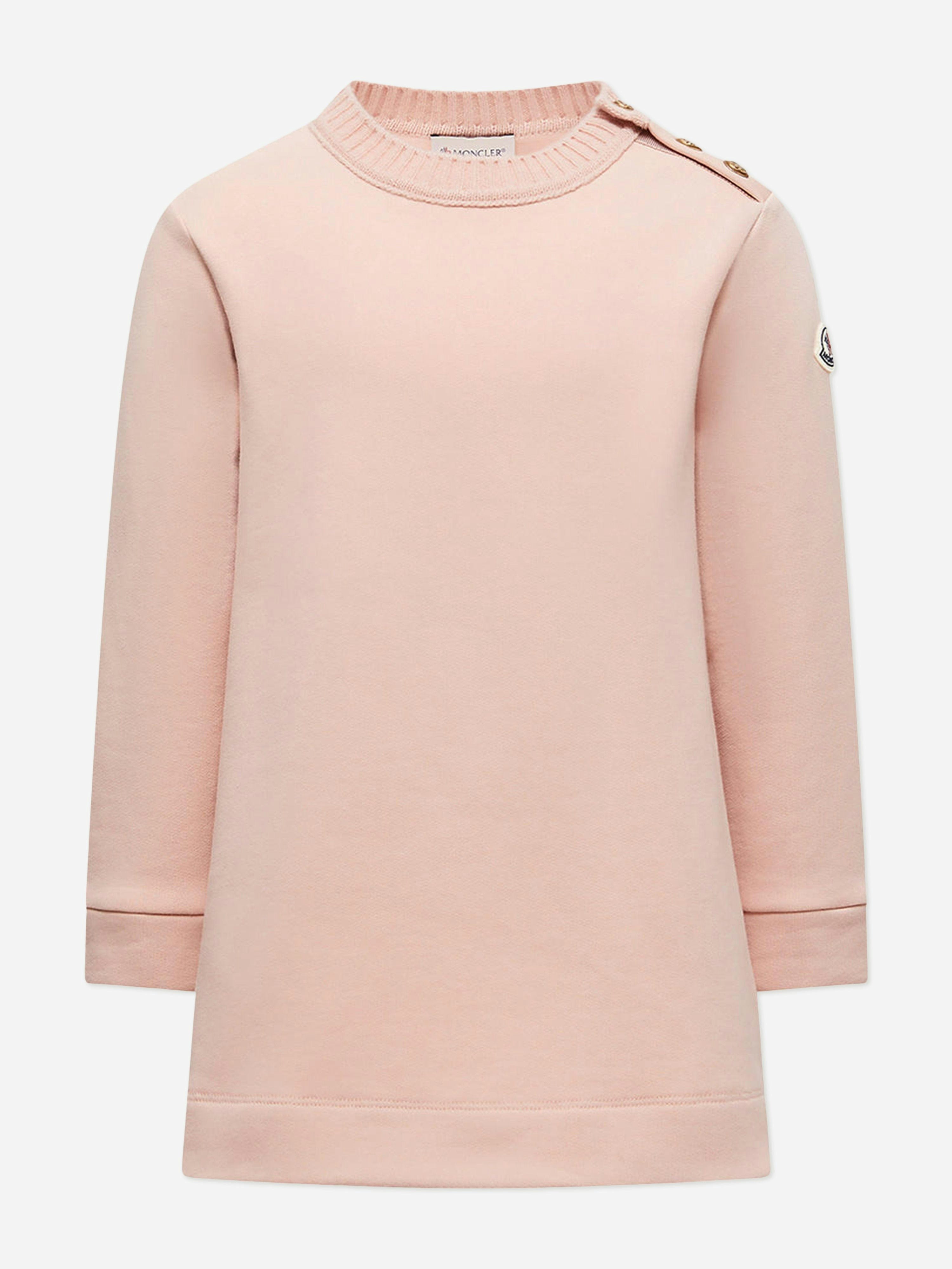 Moncler Enfant Girls Pink Branded Sweater Dress In - 10 Yrs