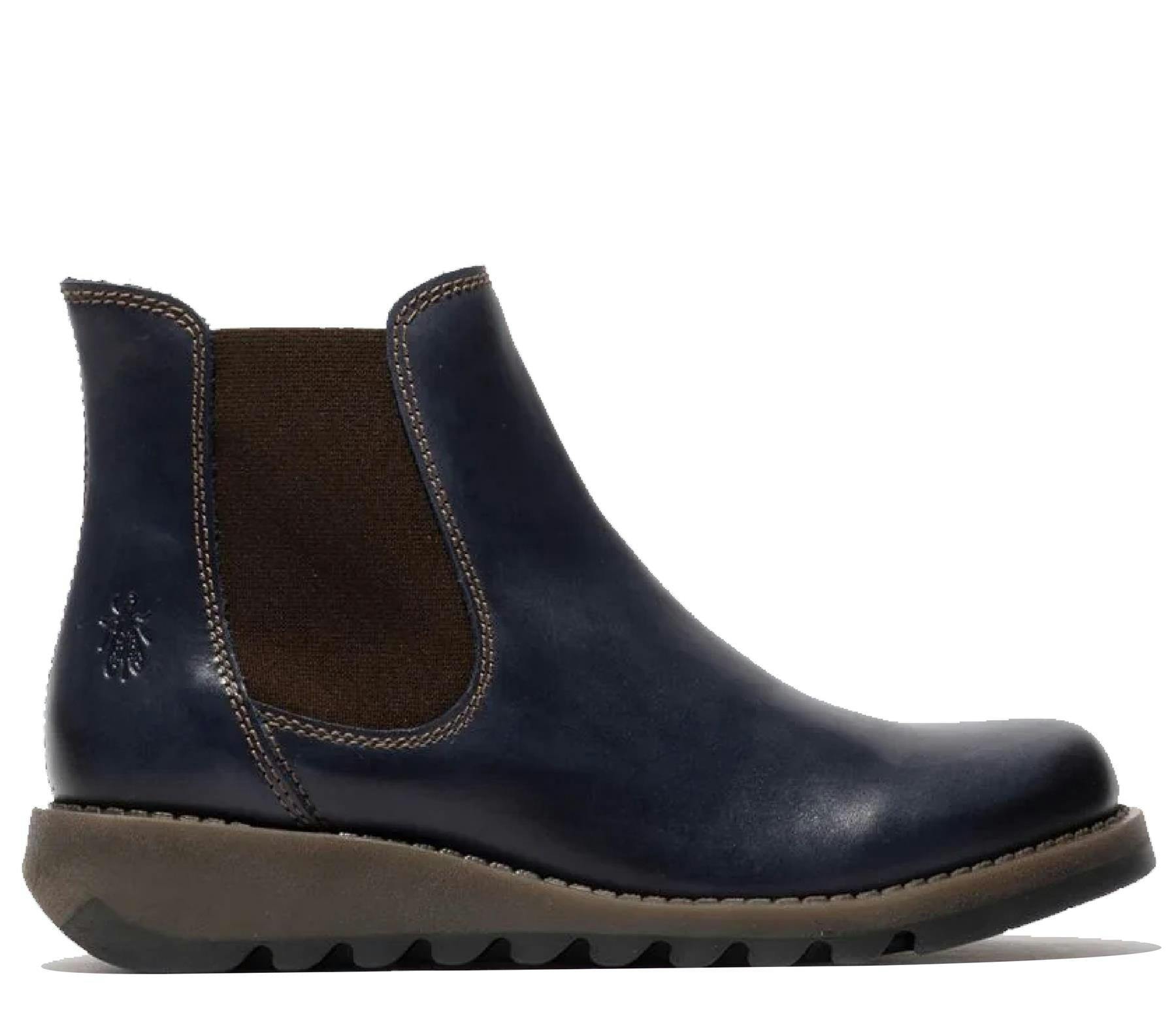 Fly London Women's Blue Salv Chelsea Leather Ankle Casual Wedge Heel Boots - Uk 8 | Eu 41 | Us 10