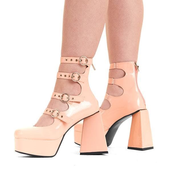 Lamoda Pink True Romance Patent Platform Heels Stylish Chunky High Fashion - Uk3