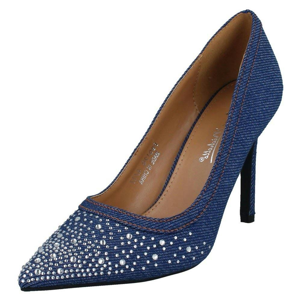 Anne Michelle Women's Dark/Blue Diamante High Heel Shoes F90120 - Uk 7