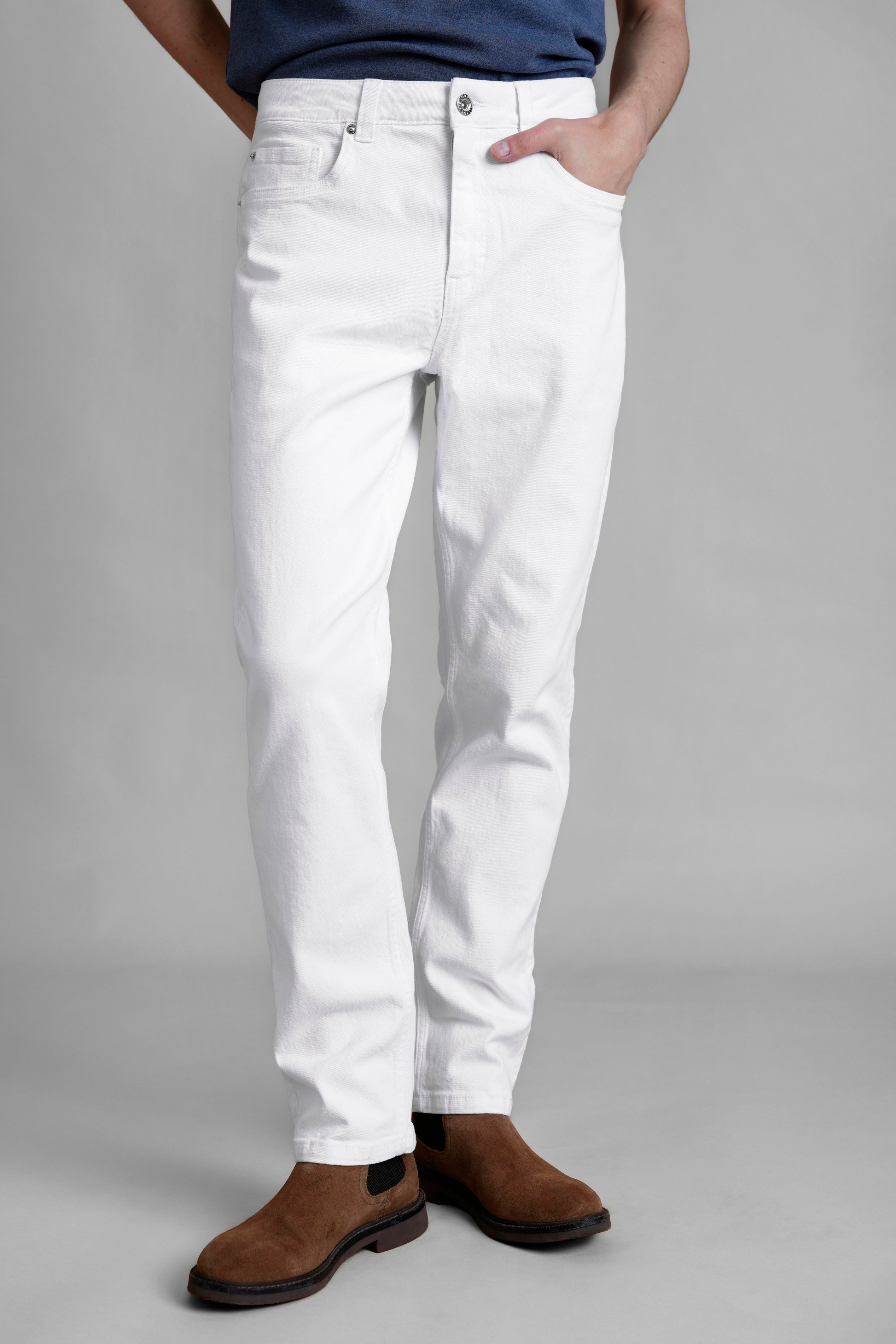 Enorsia Men's White Slim Fit Essential Stretch Jeans - 34 - 98.5% Cotton, 1.5% Spandex