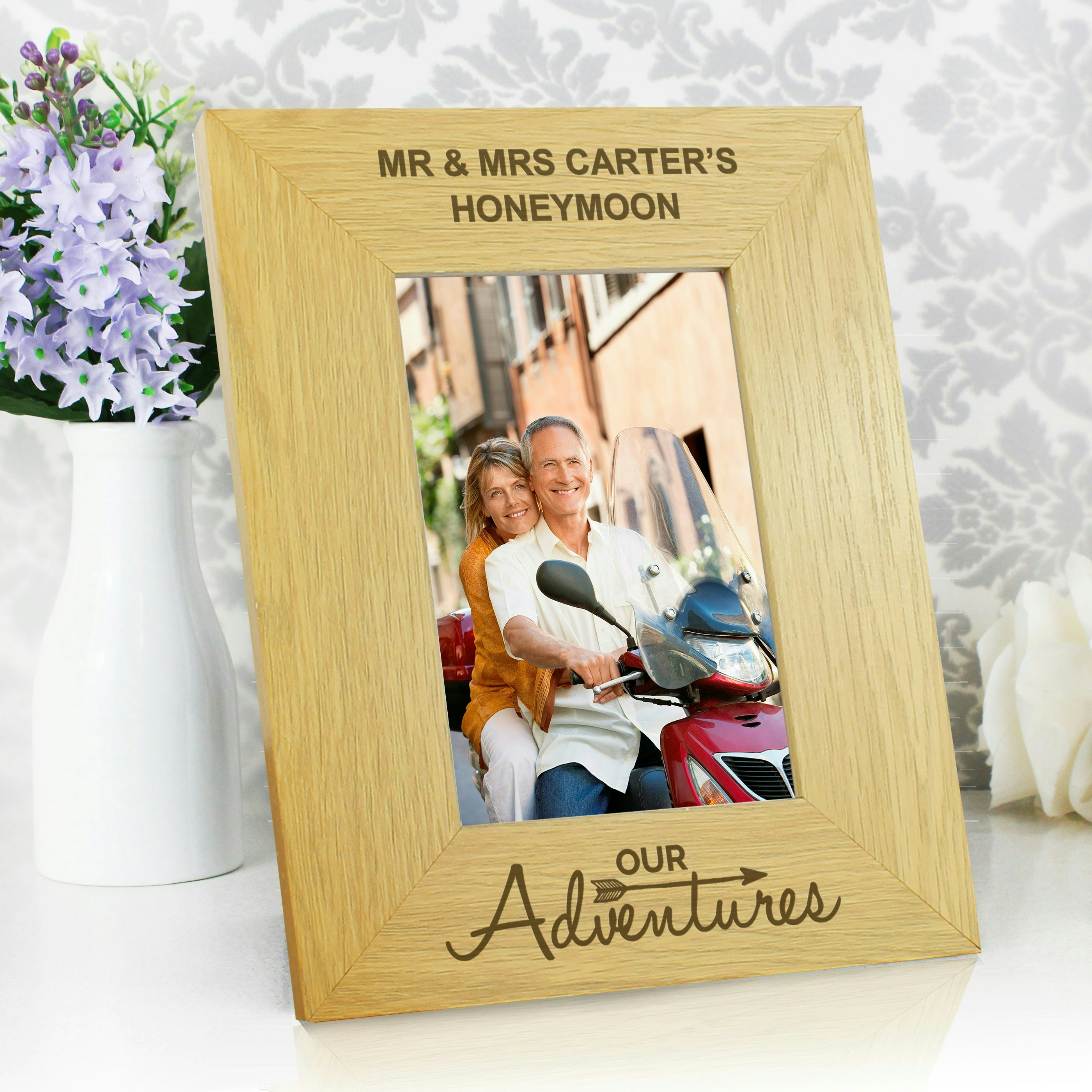 Personalised Memento Company Personalised Our Adventures 6X4 Oak Finish Photo Frame