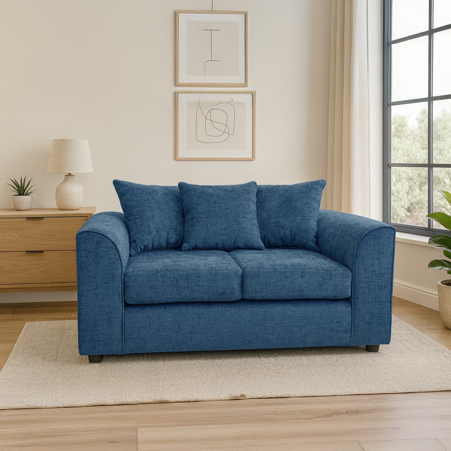 Furnishings For Less Blue Monaco Chenille Fabric 2 Seater Sofa