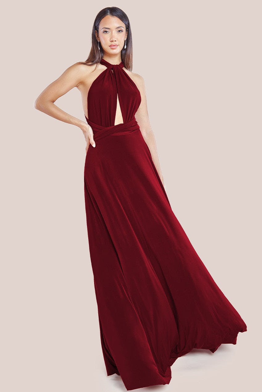 Goddiva Multiway Tie-Up Maxi Dress - Berry By - Berry - 6
