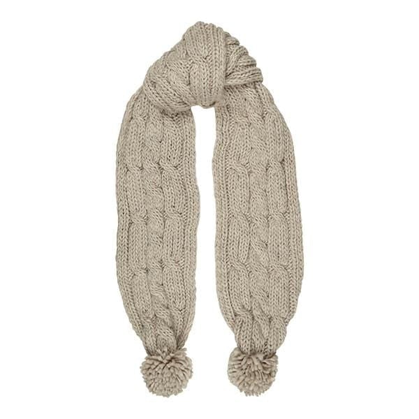 Aran Traditions Aran Cable Knit Pom Pom Scarf - Pebble Marl