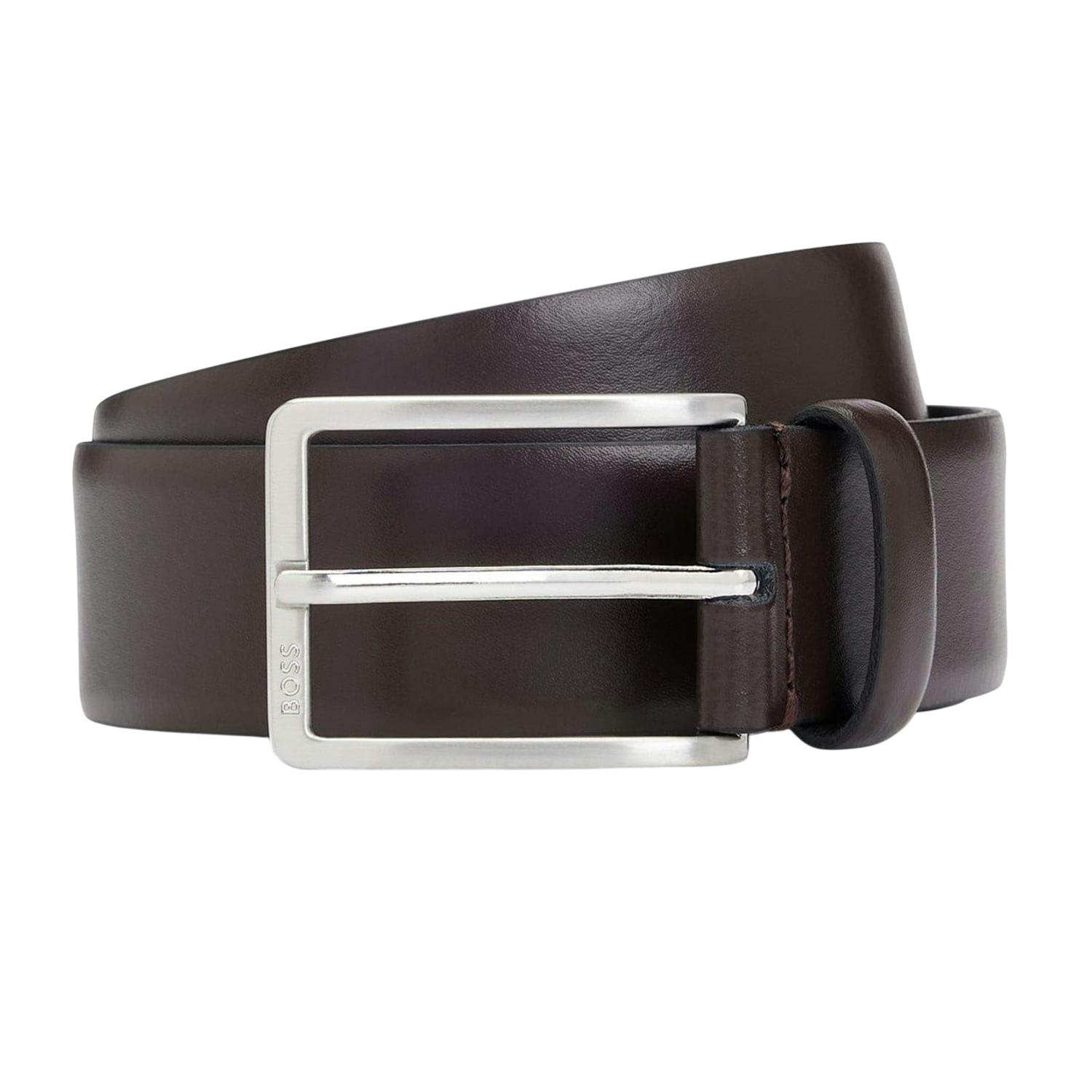 Boss Dark/Brown Logo Leather Belt - 18In-46In 105Cm X 3.5Cm - 100% Leather