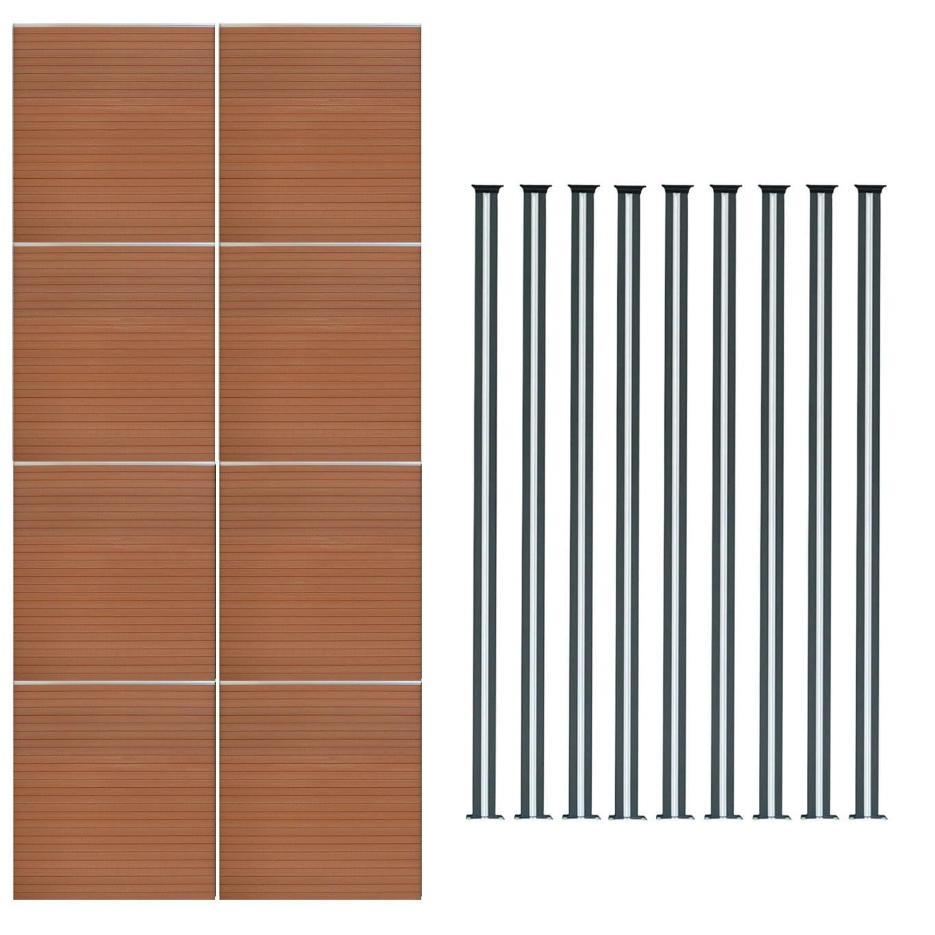 Rackhams Brown Composite Fence Panel X 8 & Led Posts X 9