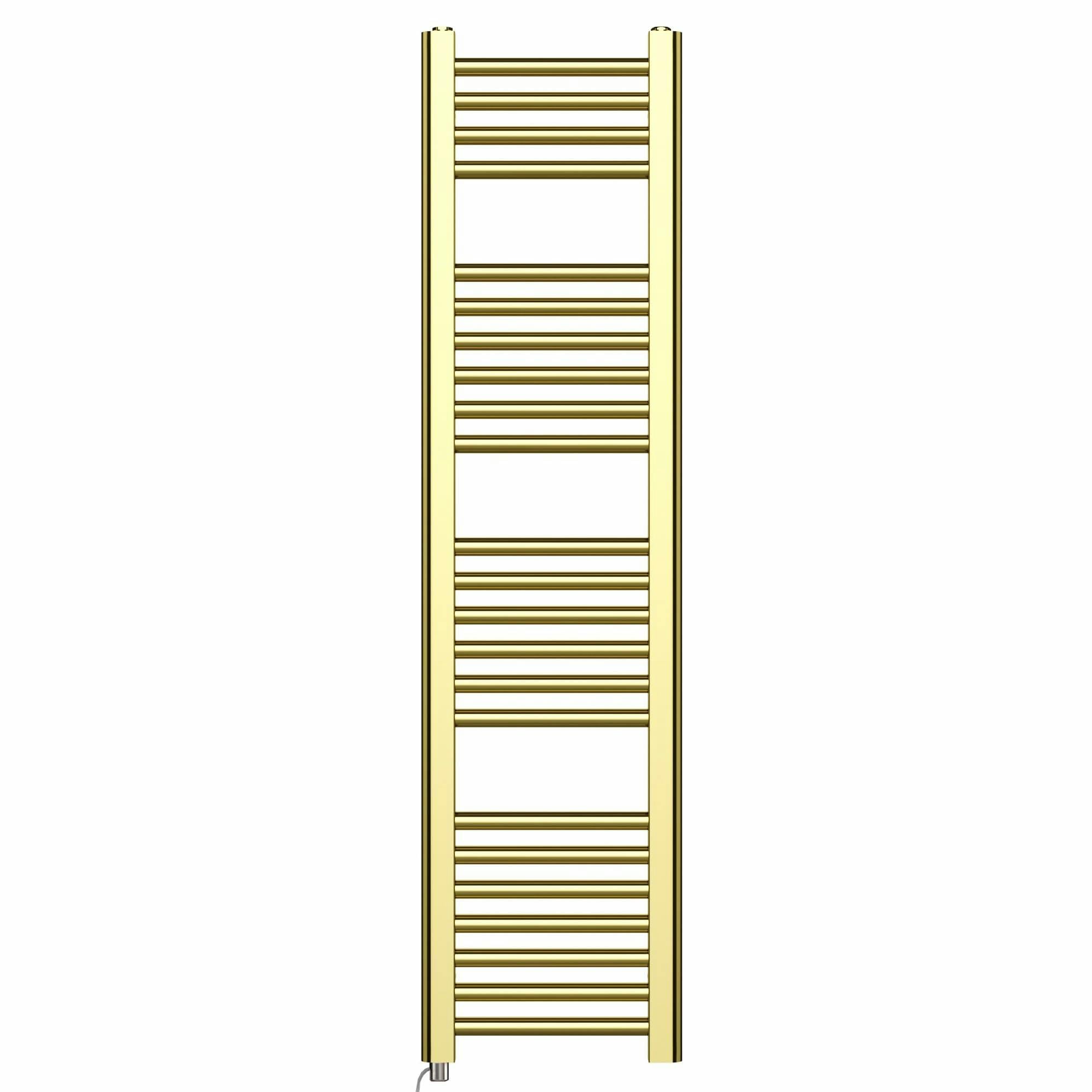 Rackhams Gold 400 X 1200 Mm Shiny Electric Bathroom Towel Rail Radiator With Manual Electric Element Pre-Filled Standard Element