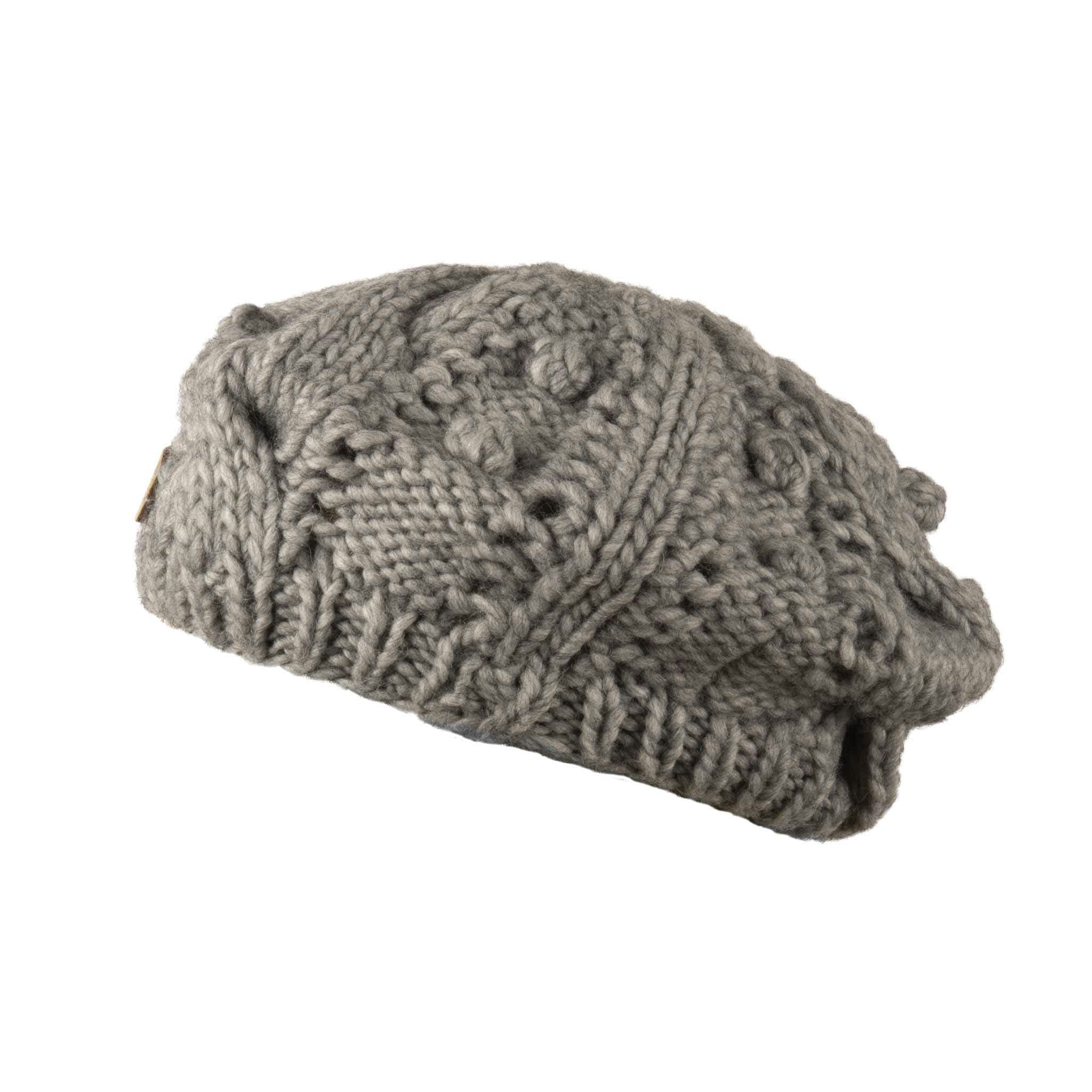 Aran Traditions Grey Aran Lace Cable Beret Hat - Wool Marl
