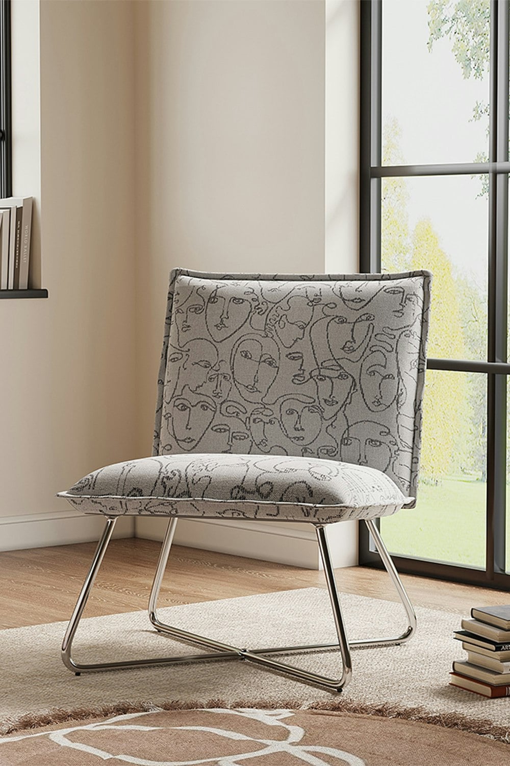 Living And Home White Modern Linen Accent Chair With Metal Leg