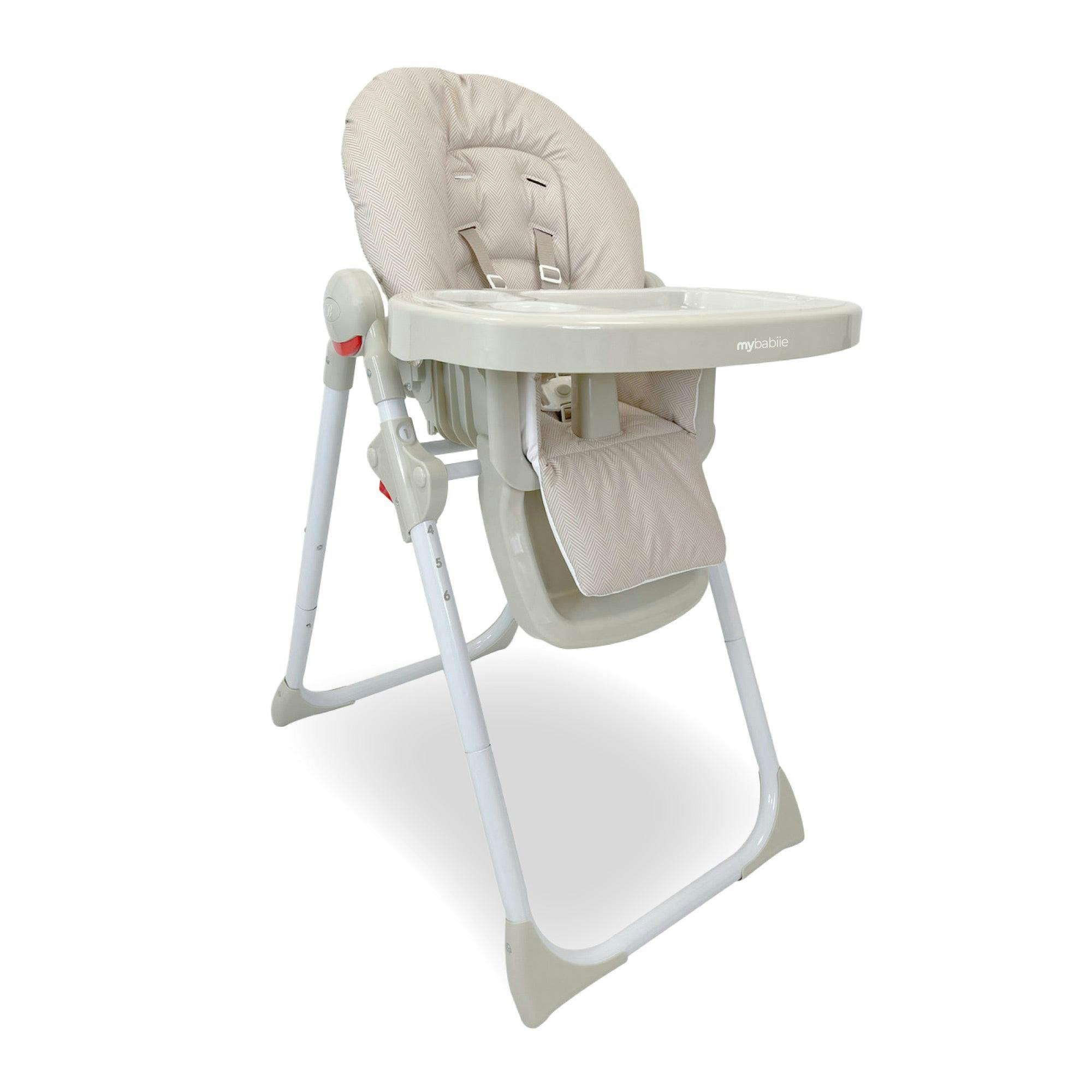My Babiie White/Bronze Mbhc8 Premium Highchair - Oatmeal Herringbone