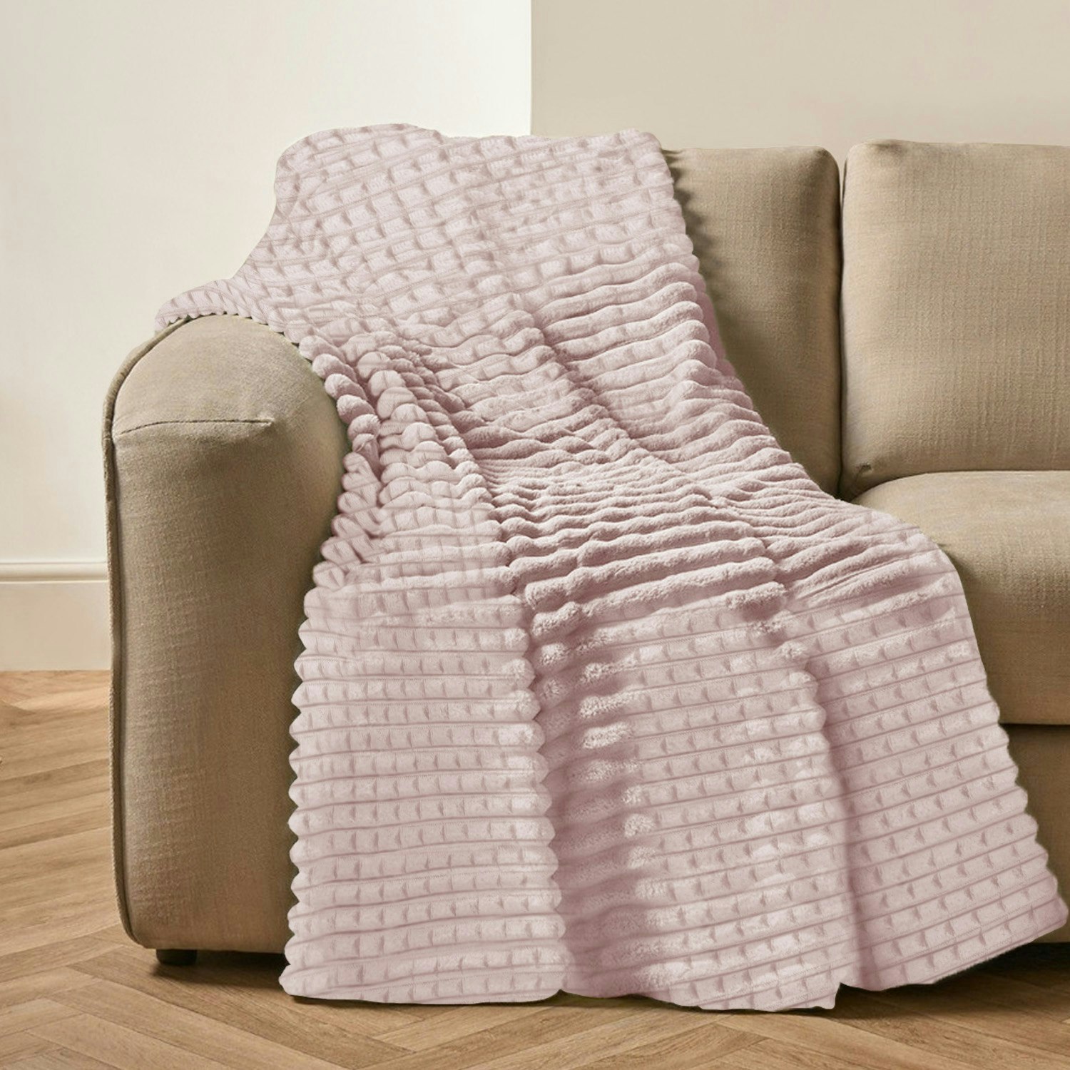 Rackhams Pink Chunky Cord Waffle Plush Heavy Blanket - 127Cm X 152Cm - Blush