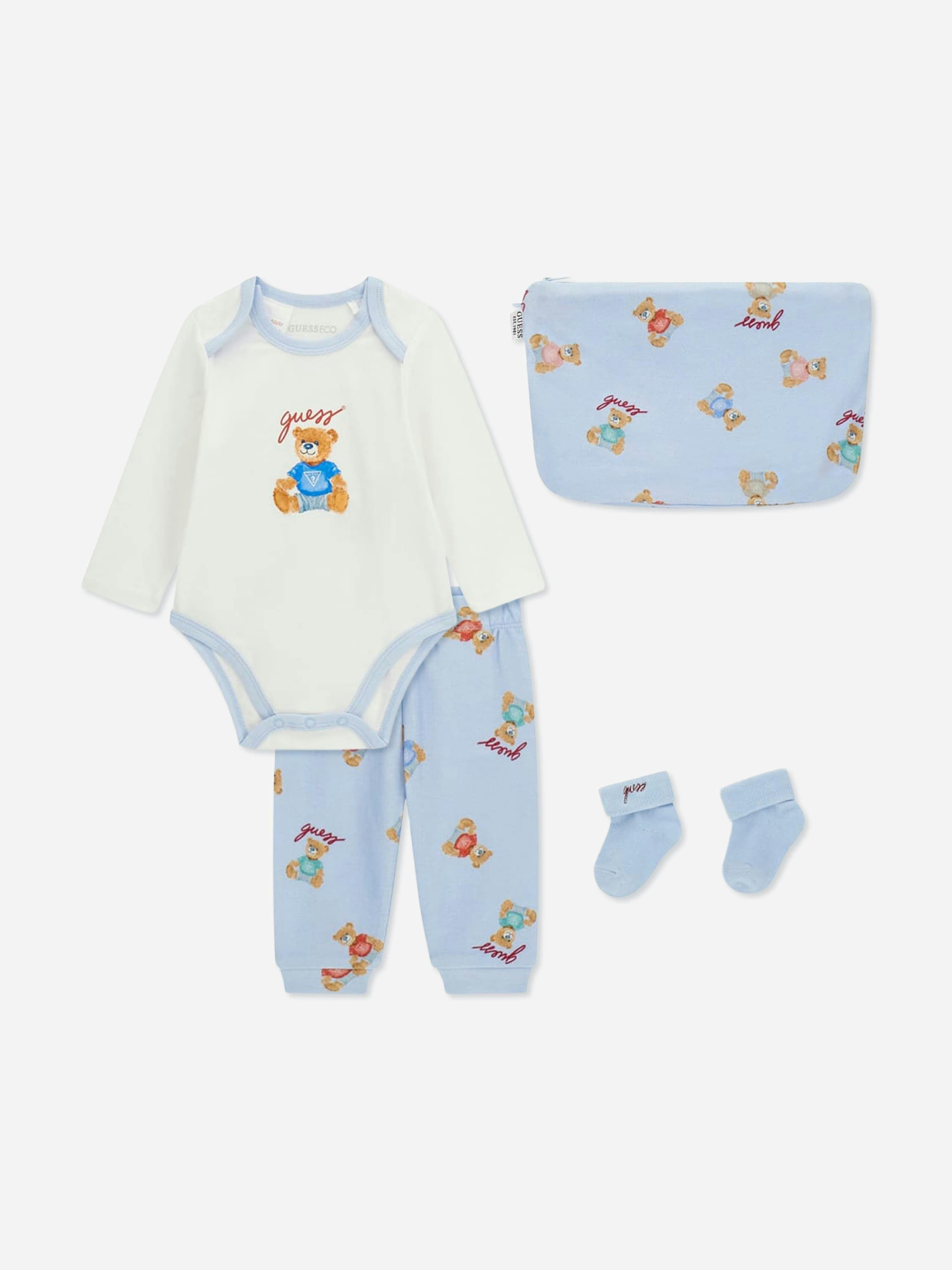Guess Men's Blue Baby Boys Teddy Bear Bodysuit Set Gift In - 6 - 9 Mths