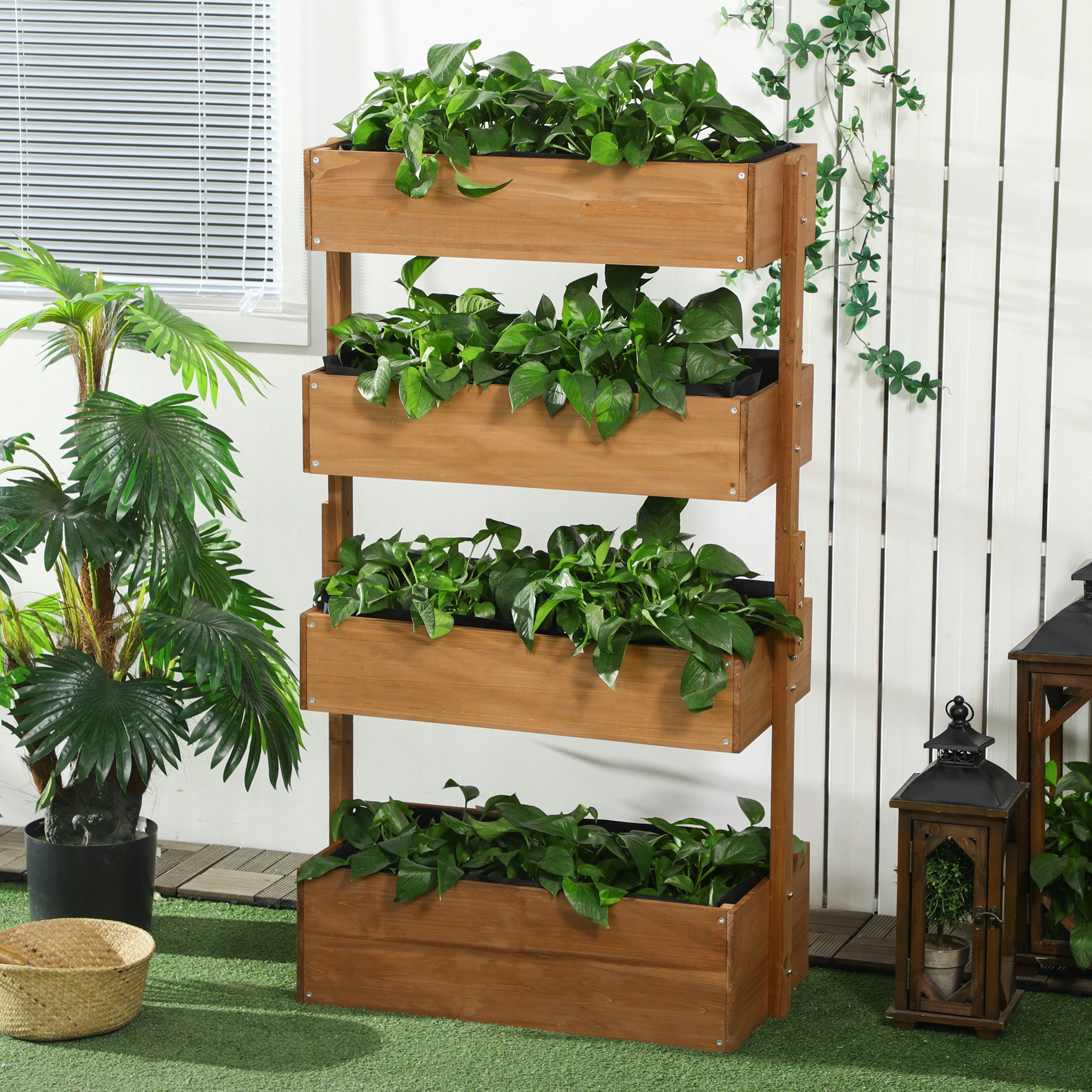 Outsunny Raised Garden Bed Wooden Plant Stand Orange - Image 5