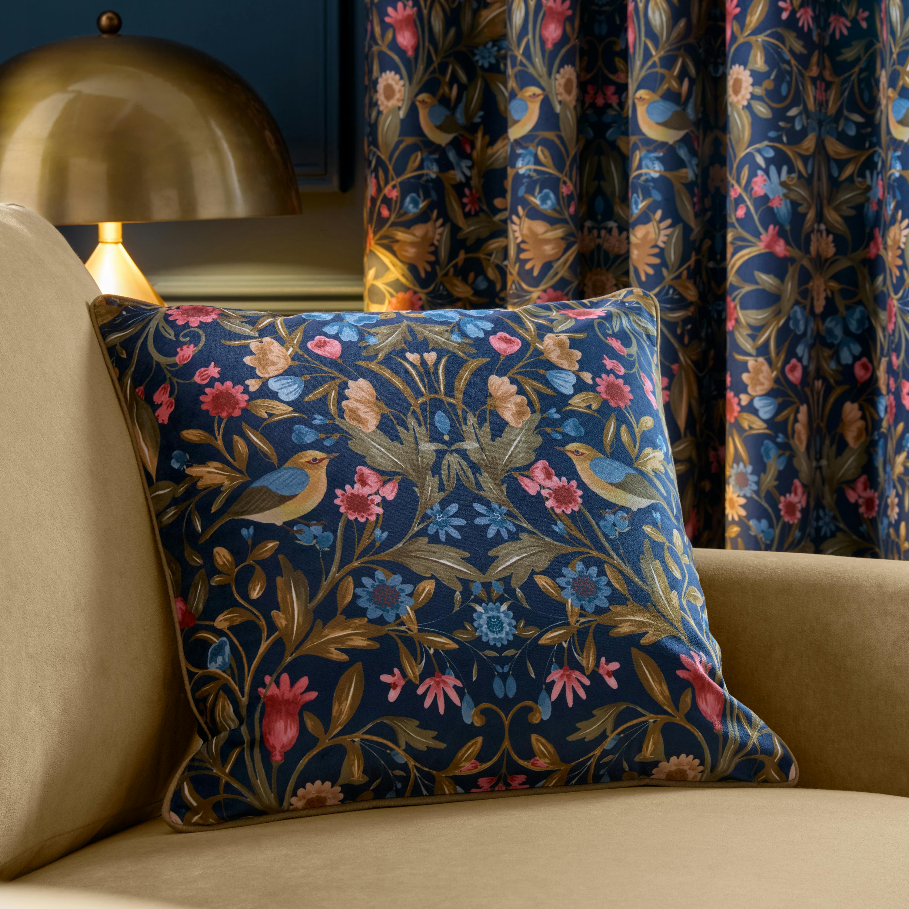 Rackhams Blue Hedgerow Hopper Cushion Navy - 45 X 45 Cm - Navy