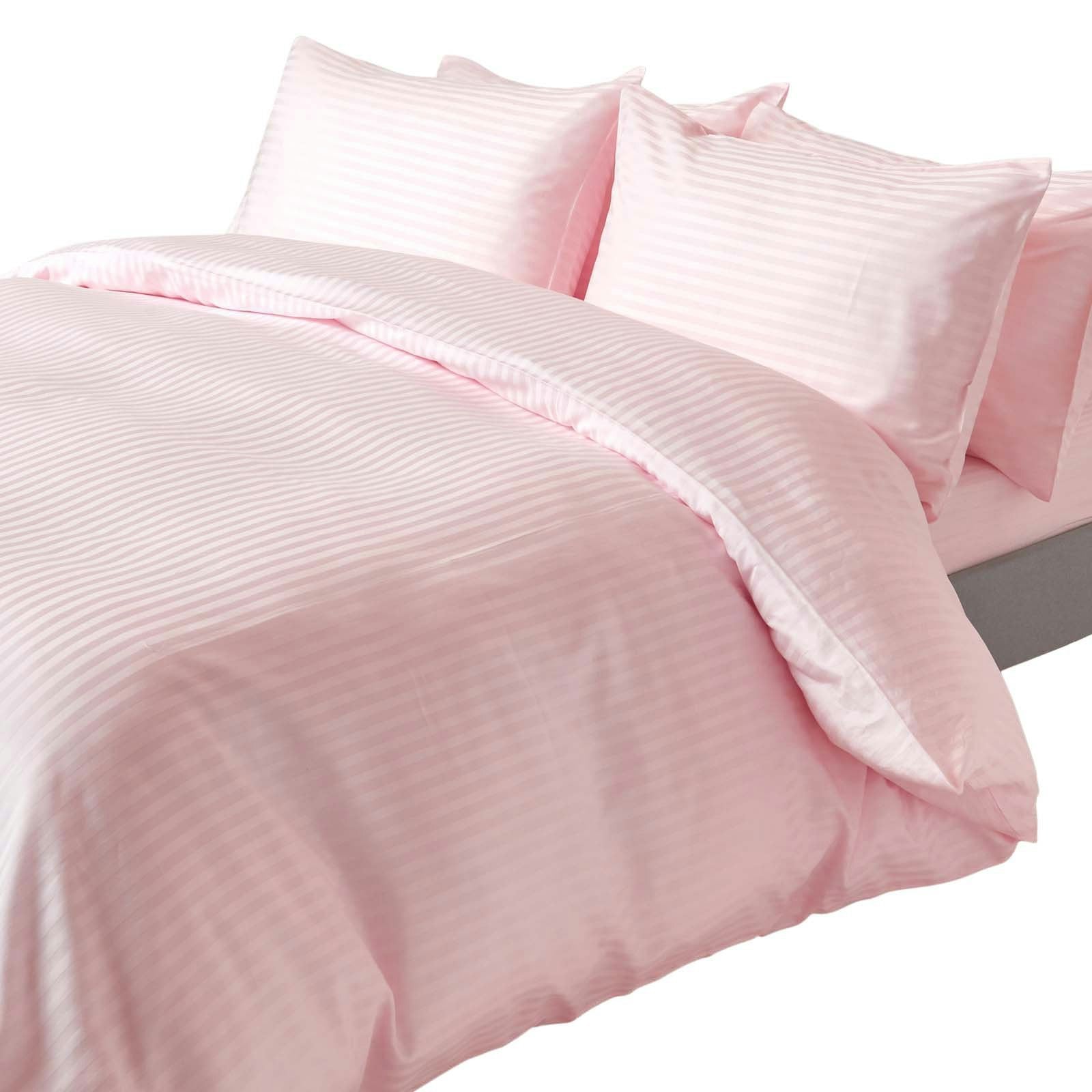 Rackhams Pink Silky 330 Tc Egyptian Cotton Satin Stripe Duvet Cover Set - Single
