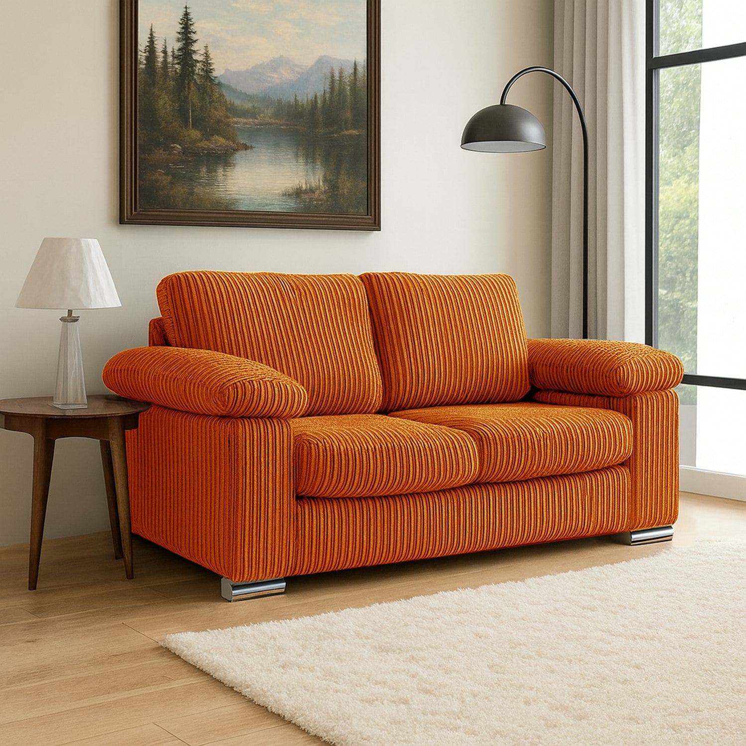 Rackhams Orange Delta Full Jumbo Cord 2 Seater Sofa