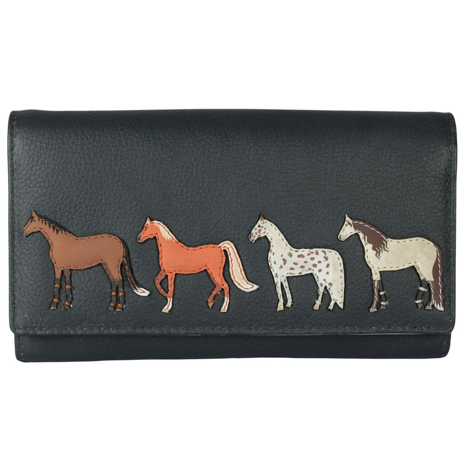 Mala Leather Women's Grey Horse Equestrian Rfid Purse