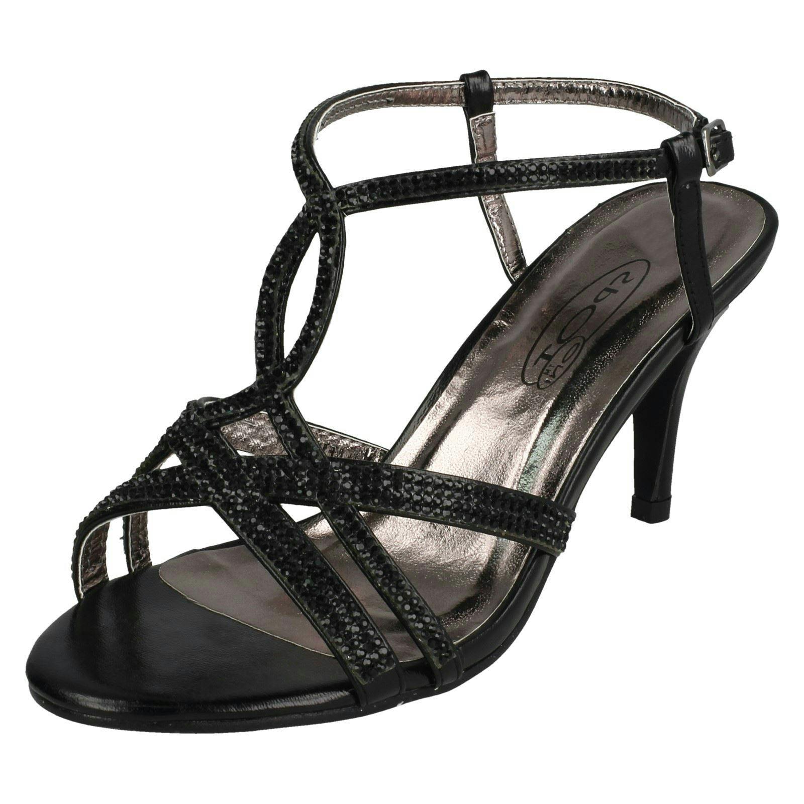 Spot On Women's Black Diamante Sandals - Uk 6