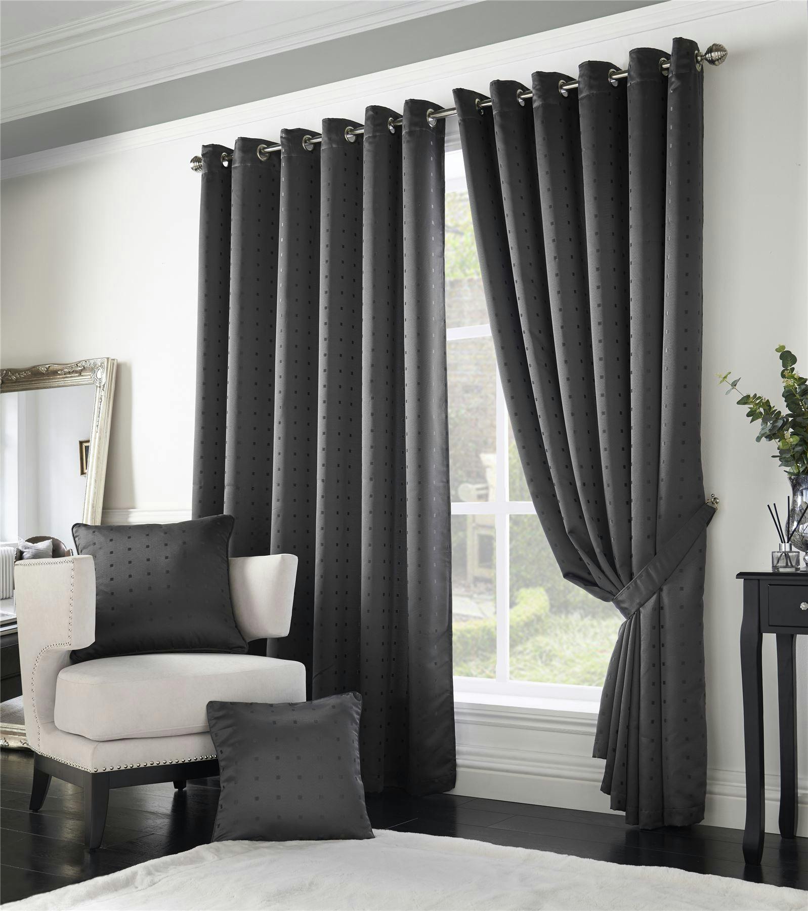 Rackhams Light Adi Lined Ring Top Eyelet Curtains - Charcoal - 168Cm Width X 137Cm Drop