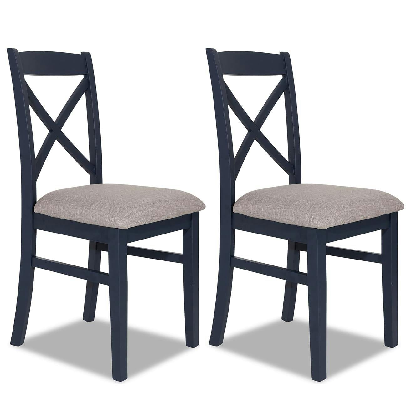 Rackhams Blue Florence Crossback Upholstered Seat Chairs Set Of 2 - Navy