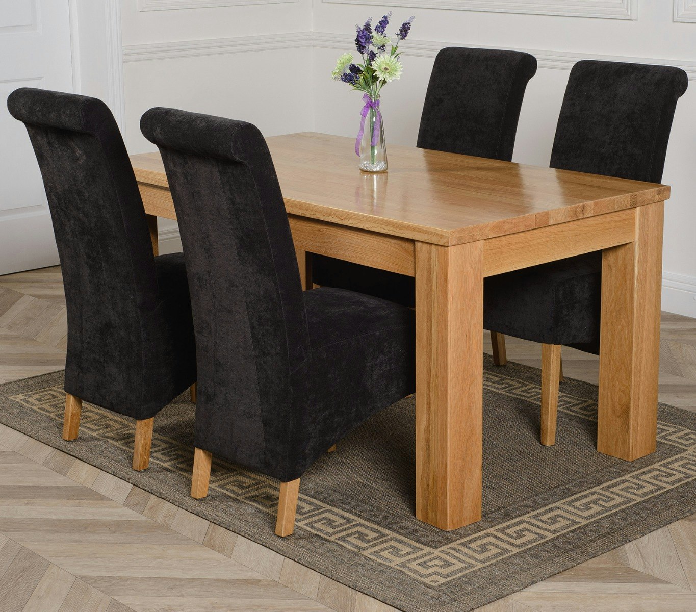 That's Furniture Black Dakota Oak Dining Table With Montana Fabric Chairs - 4 Chairs Medium