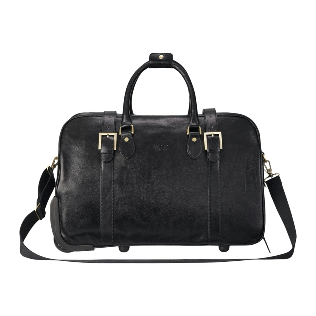 Infinity Leather Black Holt - Genuine Leather Wheeled Duffle Bag