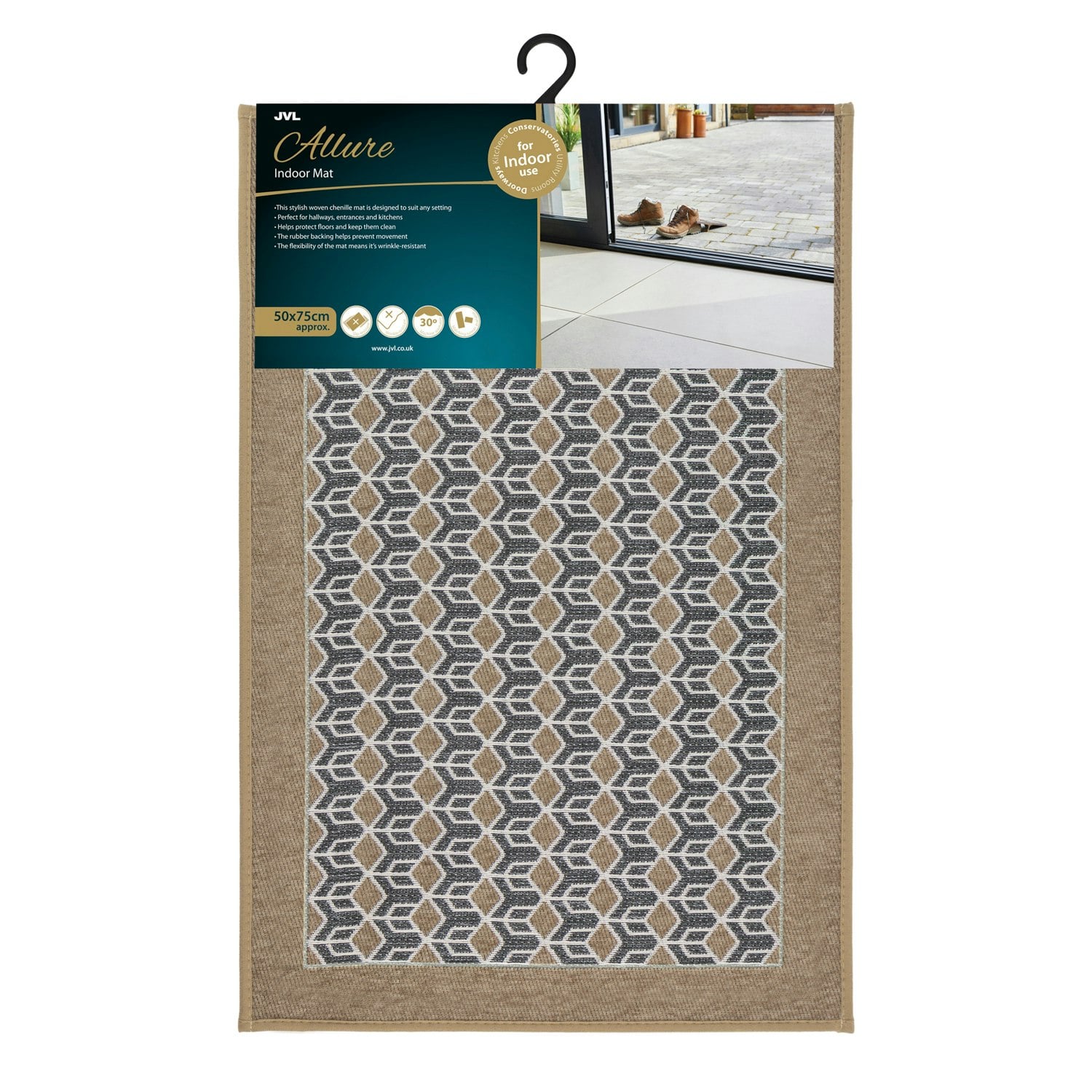 Jvl Beige Allure Machine Washable Entrance Doormat, 50X75cm