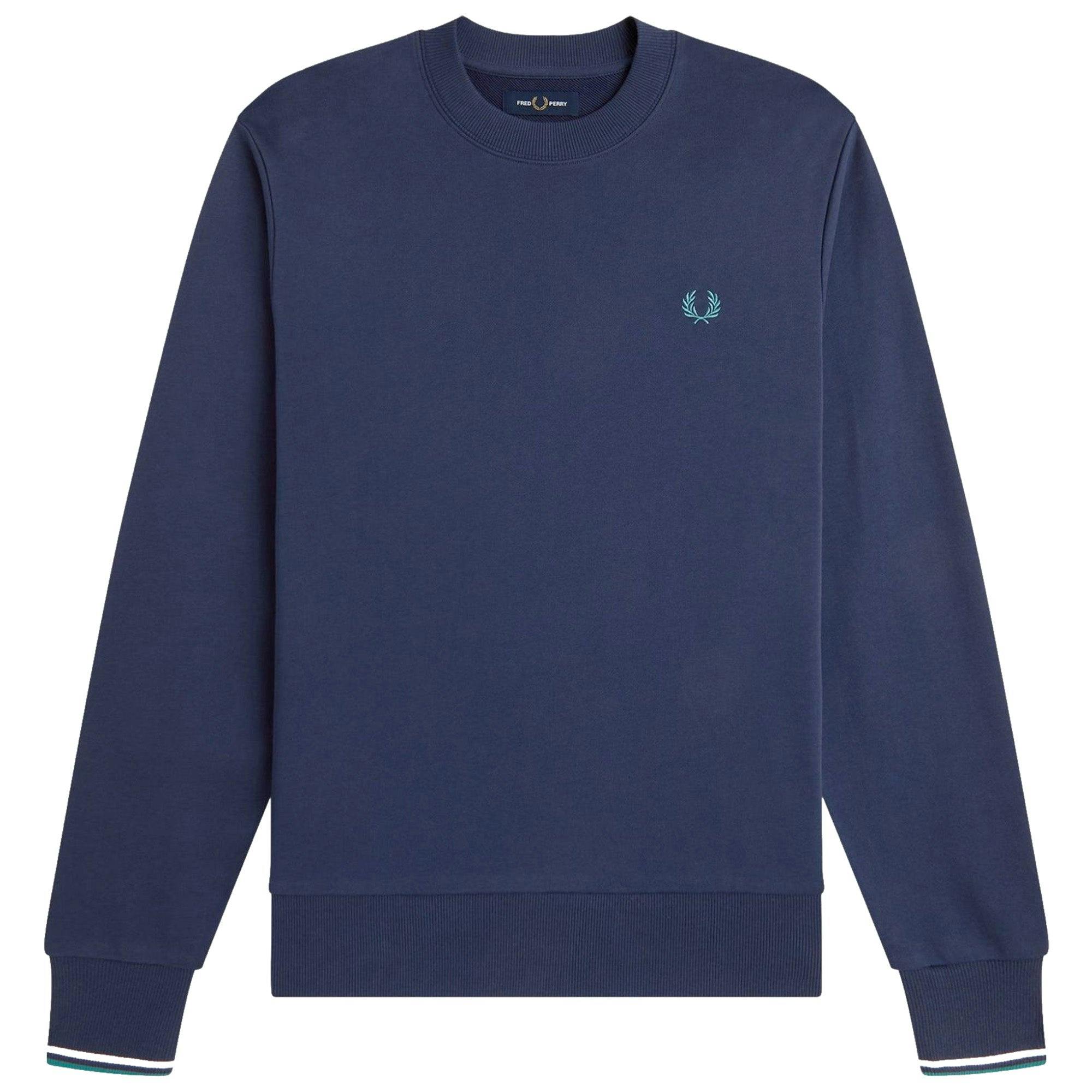 Fred Perry Blue/White Crew Neck Sweatshirt - Tennis /Snow White/Deep Mint - Medium