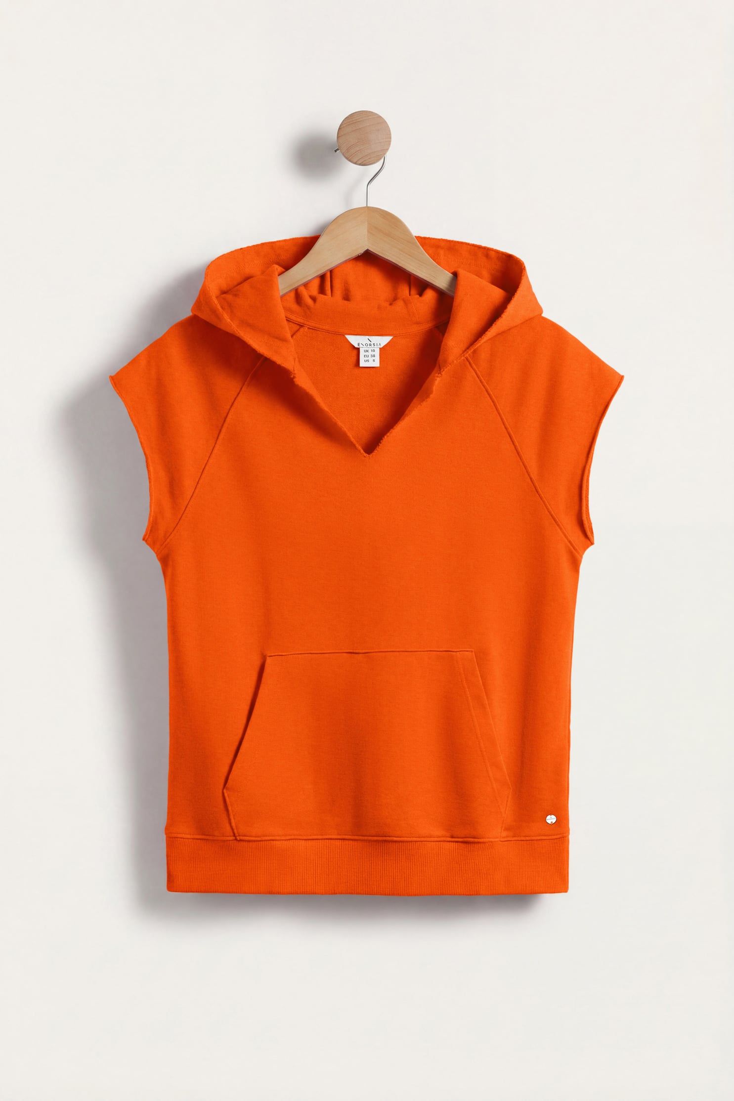 Enorsia Women's Orange Sleeveless Raw Edge Hoodie In | Size: 18 - Image 2