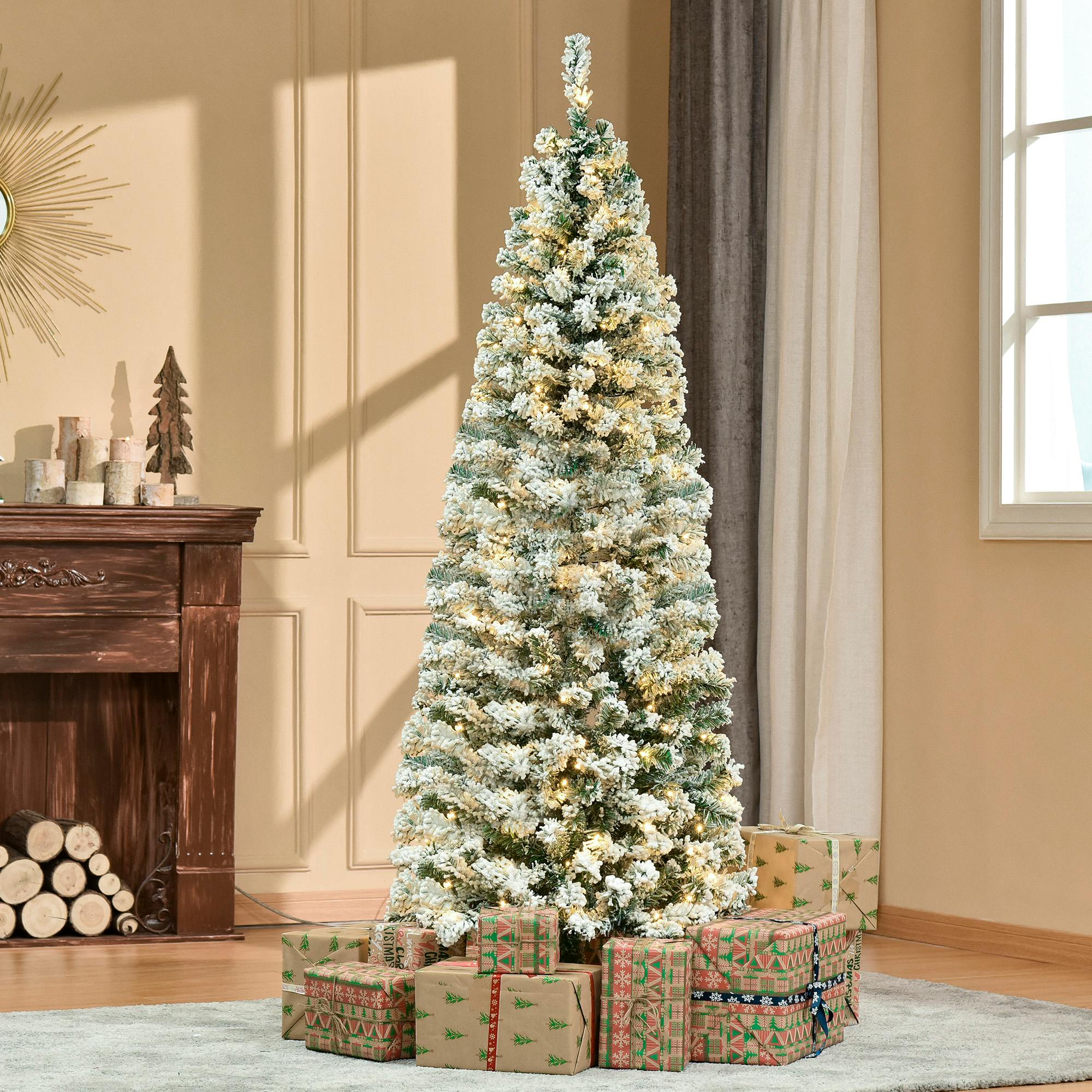 Bon Noel 6ft Snow Flocked Christmas Tree - 250 Warm White LED Lights - 462 Branch Tips - Green PVC - Image 2