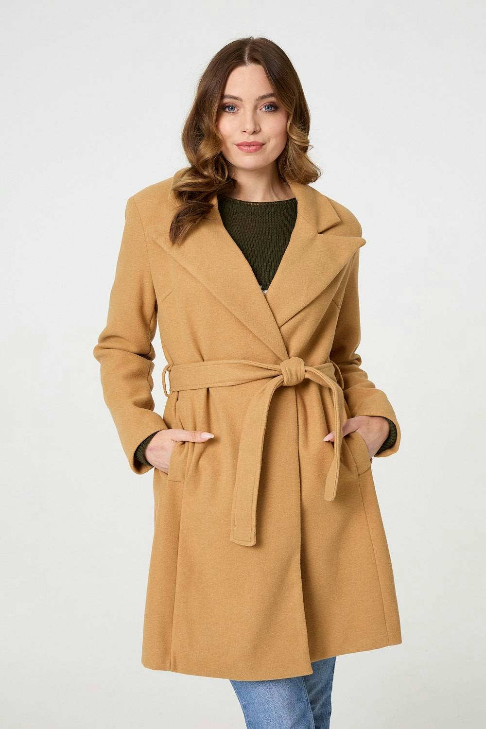 Izabel London Brown Tie Waist Longline Trench Coat - 8