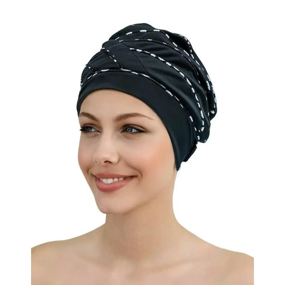 Fashy Black/White Piped Fabric Swim Cap