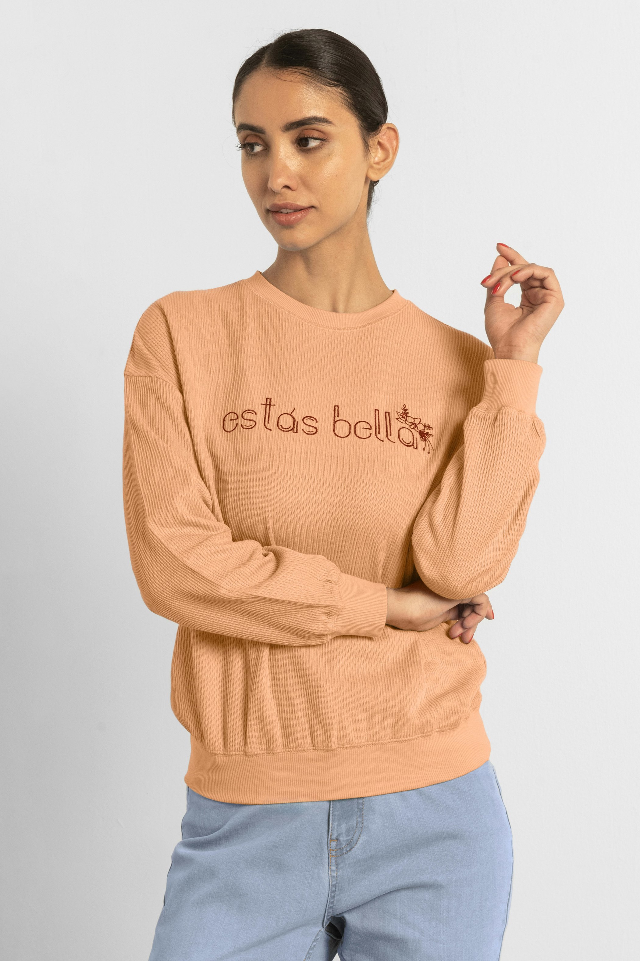 Enorsia Orange Estás Bella Long Sleeve Sweatshirt - 8 - 100% Cotton