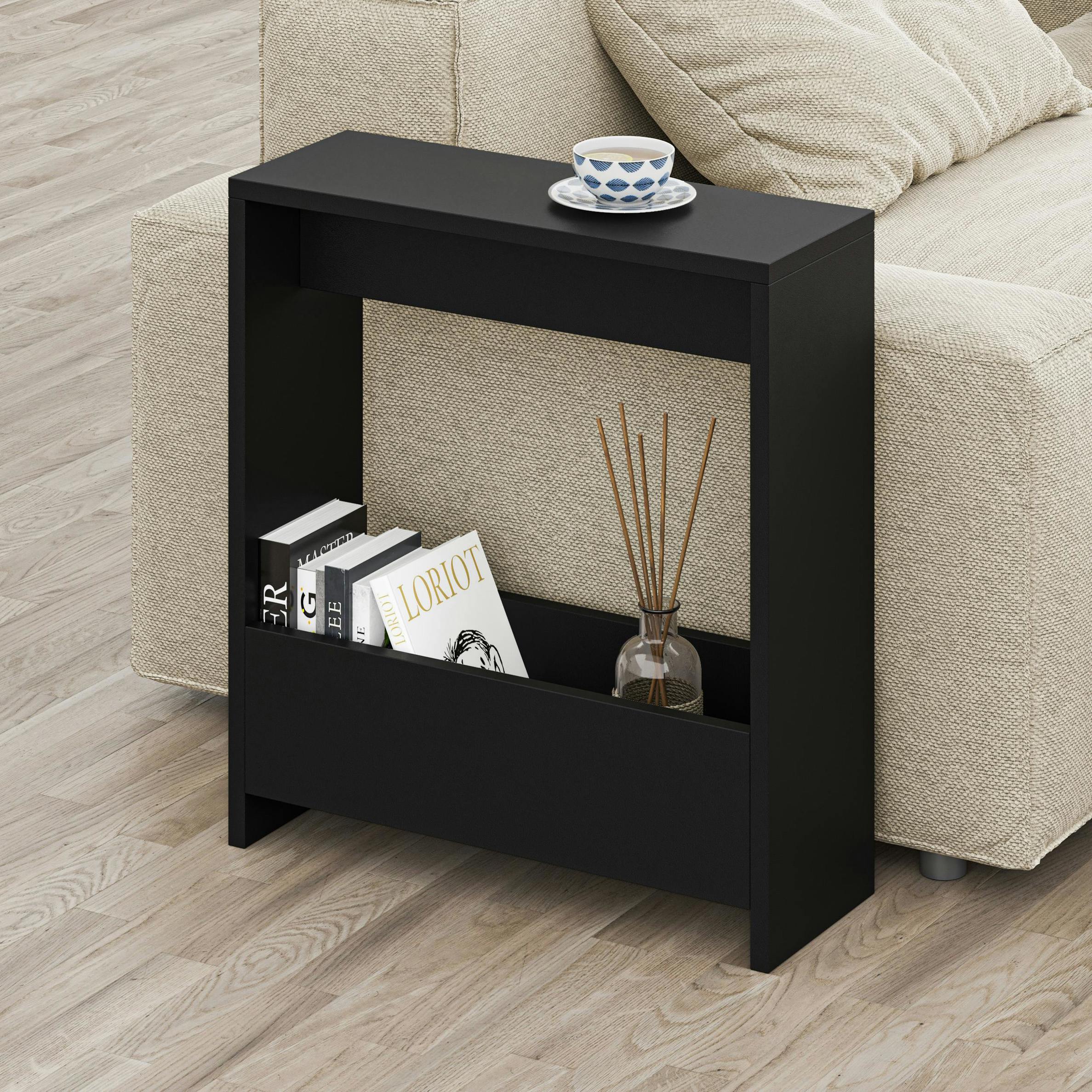 Rackhams Black Simpi Slim End Table With Magazine Rack (H) 60Cm - Bute