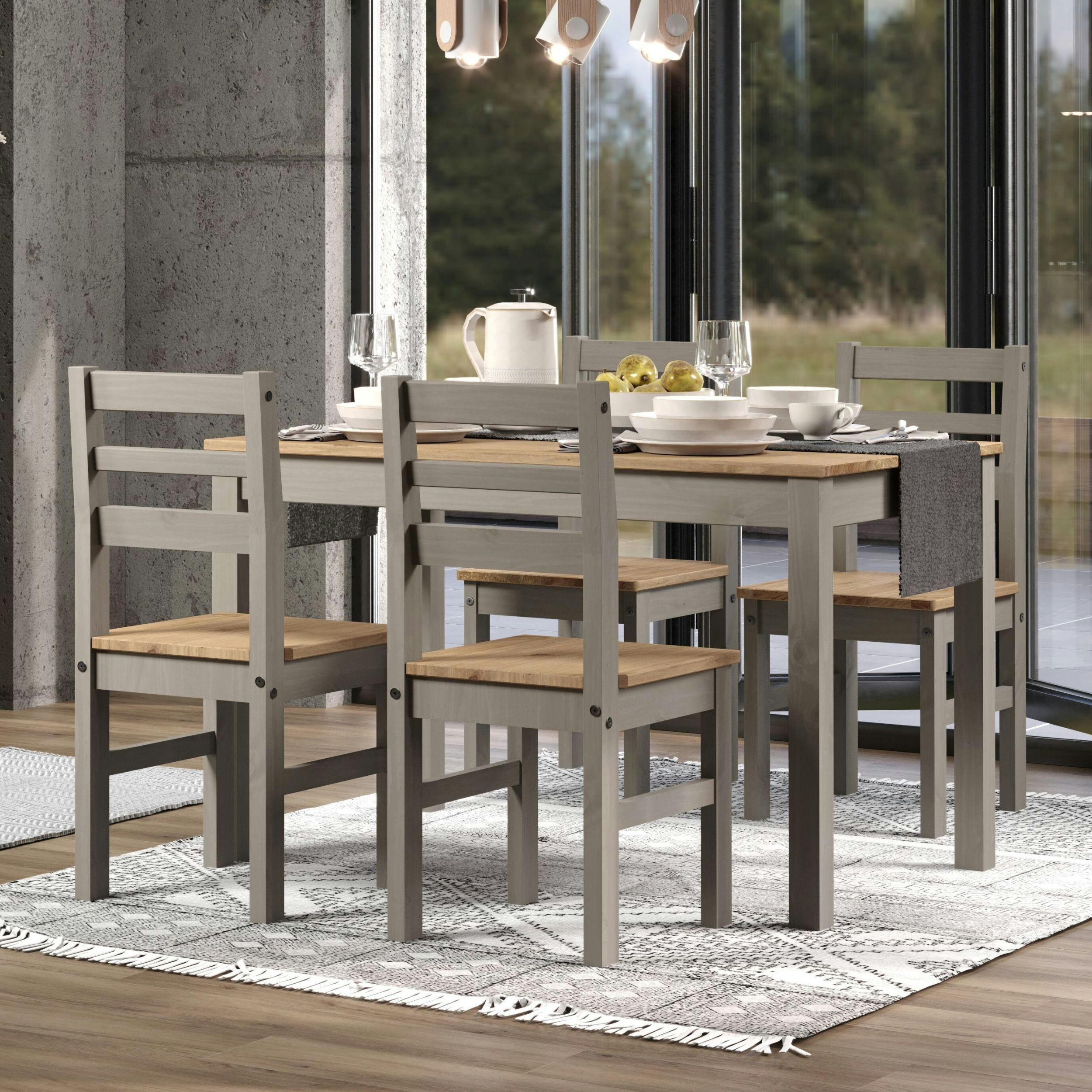 Rackhams Grey Linea 5-Piece Dining Set, Table & 4 Chairs, Scandinavian Design